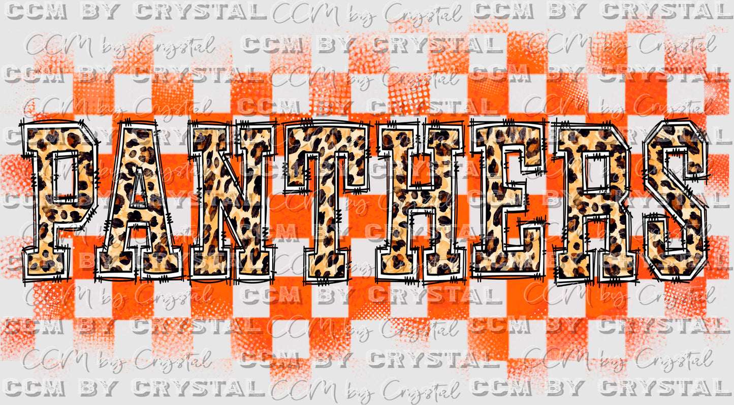 Panthers Leopard Doodle Orange Checkered Background Mascot PNG Digital File ONLY