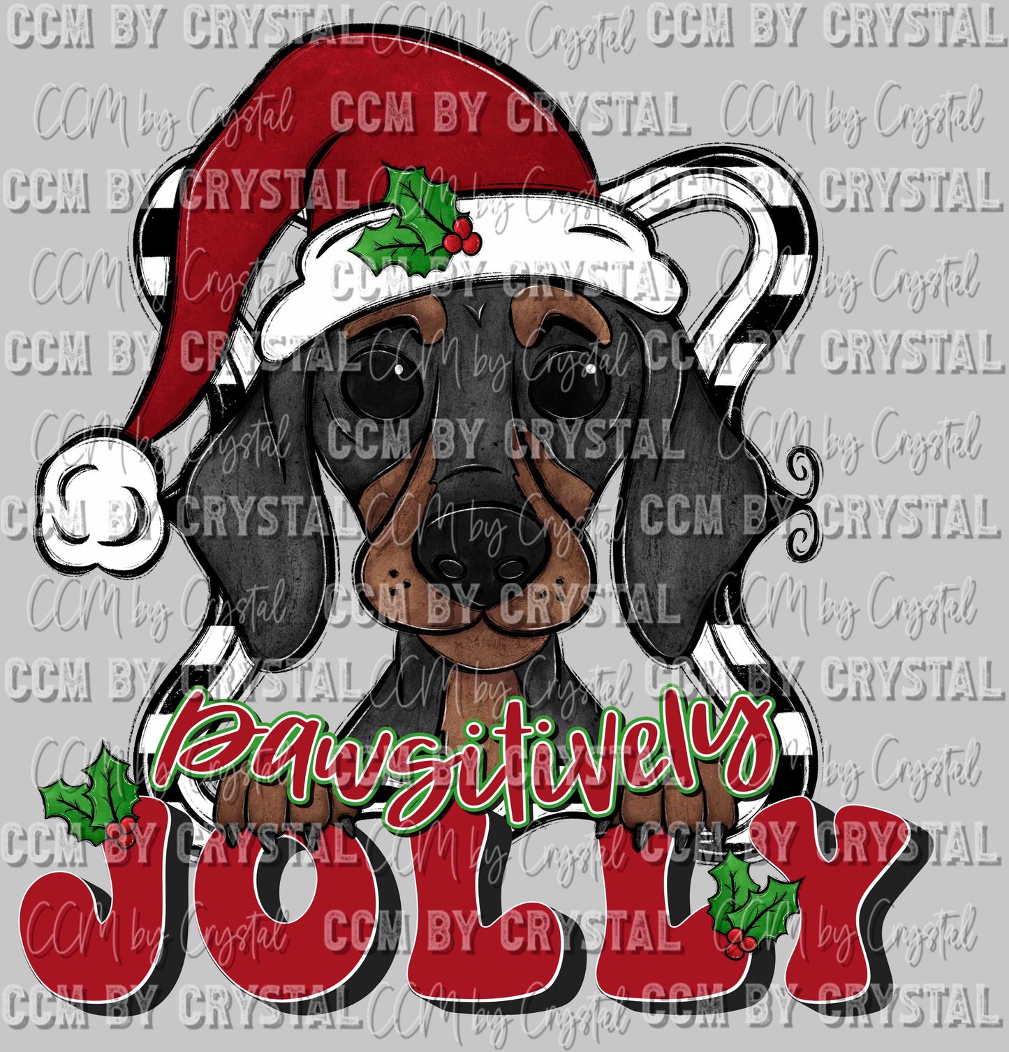 Pawsitively Jolly Dachshund Weiner Dog Christmas Ready To Press Transfer DTF Sublimation