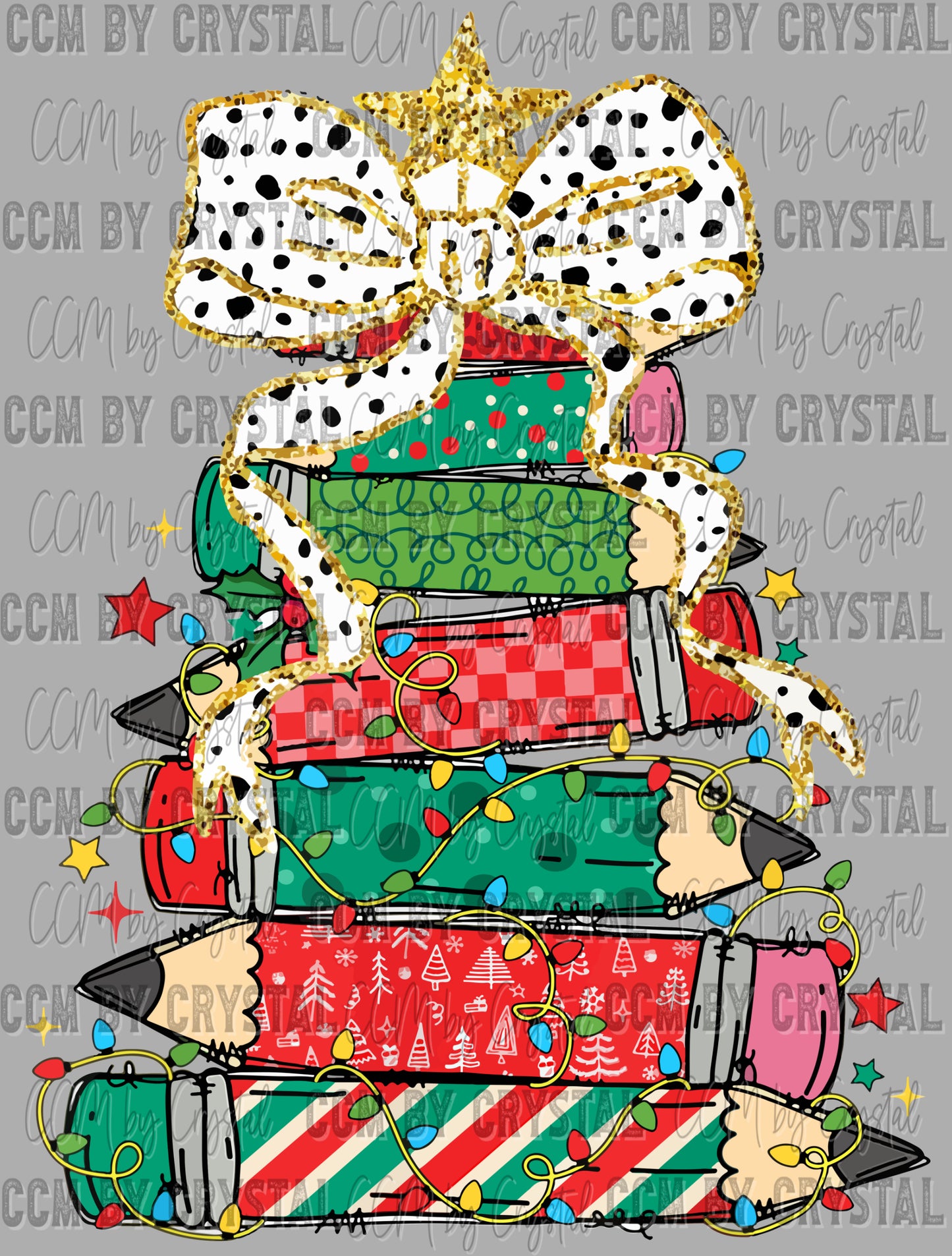 Teacher Pencil Christmas Tree Ready to Press Transfer DTF Transfer Sublimation Transfer