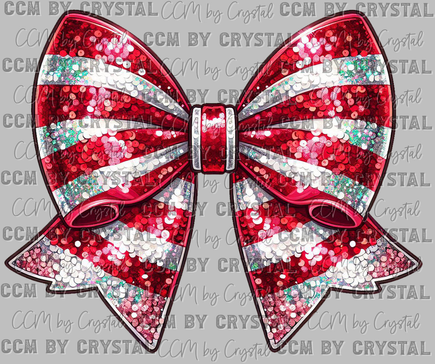 Peppermint Bow Christmas Faux Sequins Ready to Press Transfer DTF Transfer Sublimation Transfer