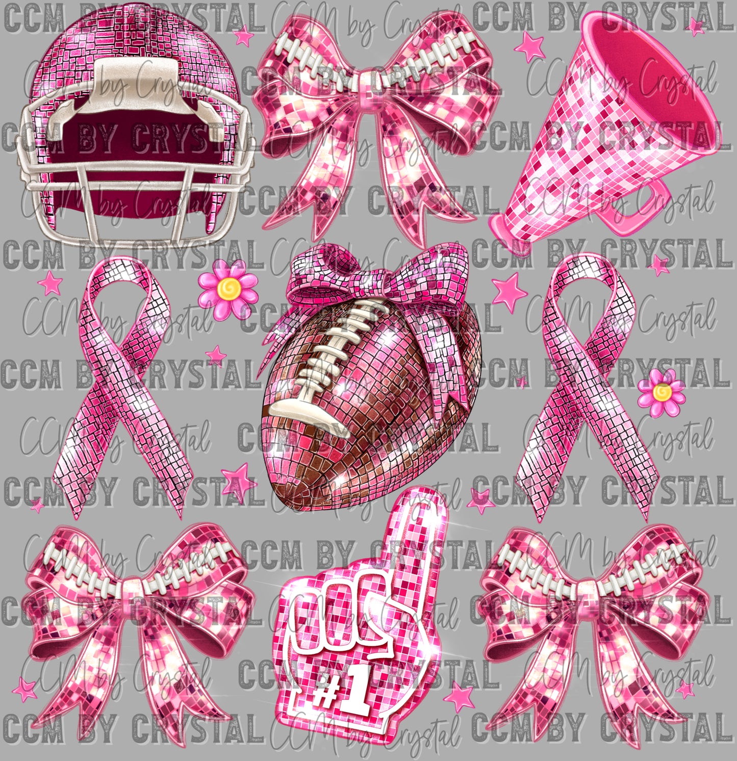 Pink Out Breast Cancer Awareness Football Faux Sequins Ready to Press Transfer DTF Transfer Sublimation Transfer