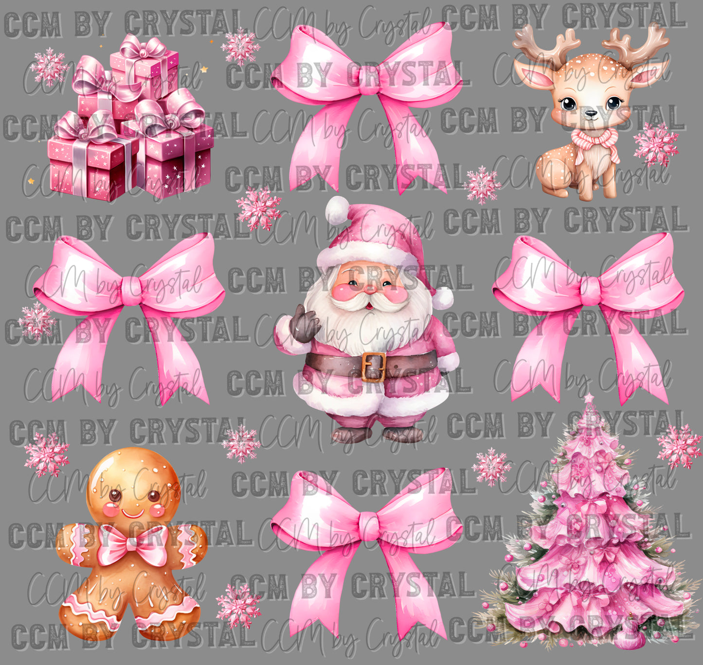 Christmas Pink Santa Bows Ready to Press Transfer DTF Transfer Sublimation Transfer