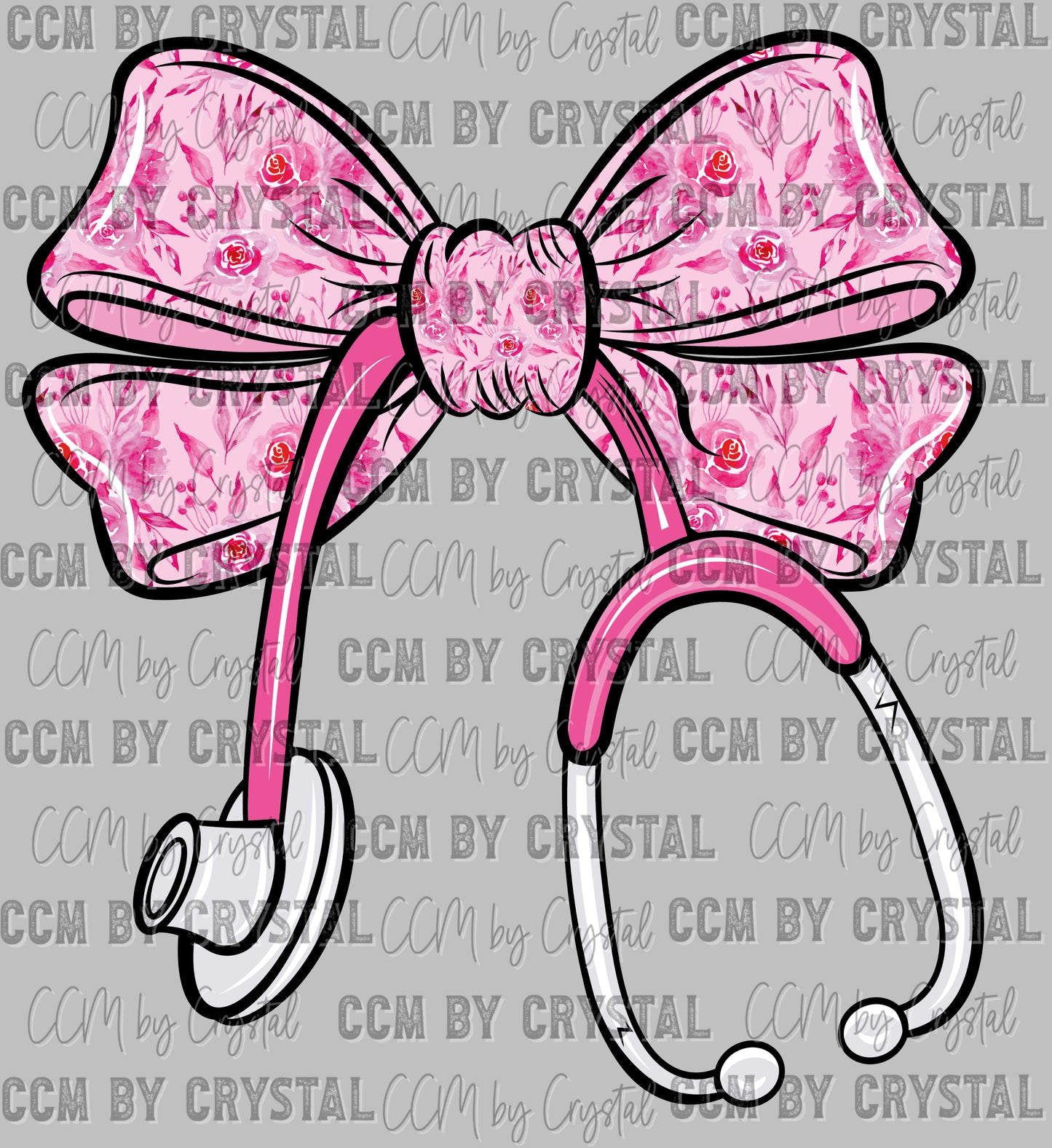 Pink Floral Stethoscope Bow Nurse Ready to Press Transfer DTF Transfer Sublimation Transfer