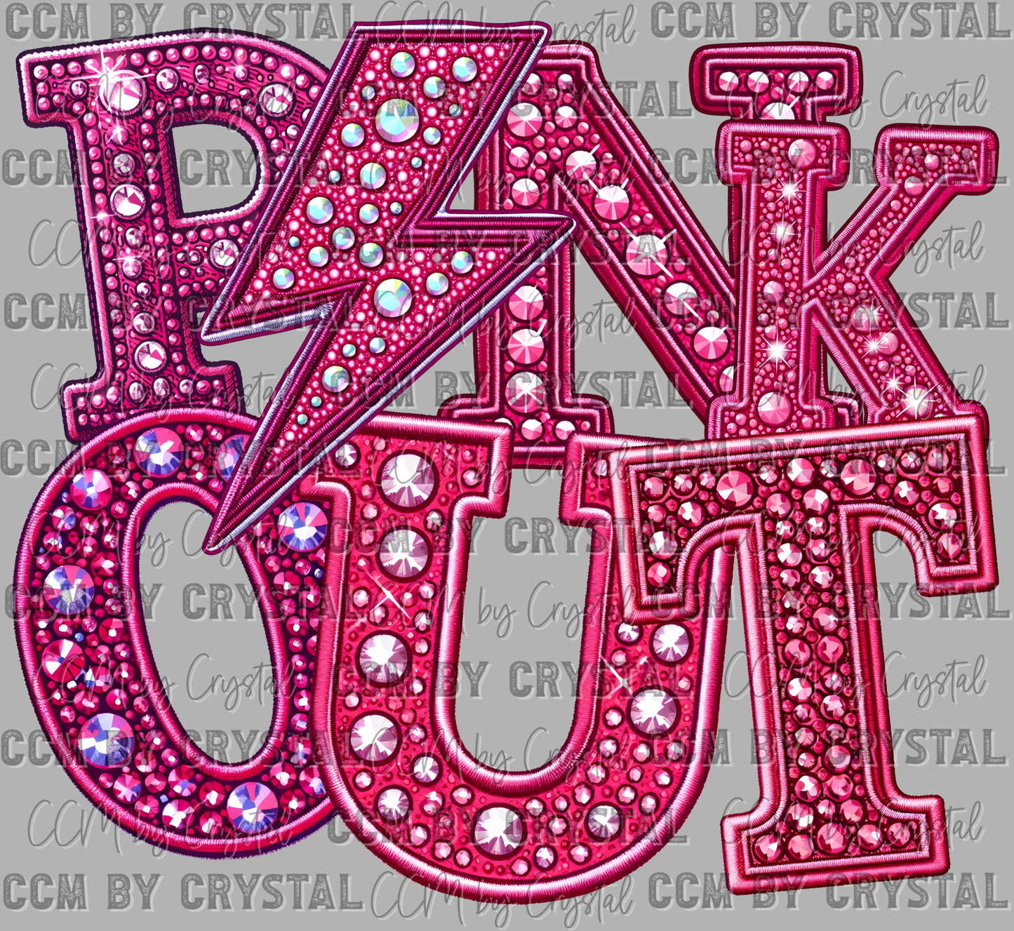 Pink Out Lightning Bolt Faux Rhinestones Ready to Press Transfer DTF Transfer Sublimation Transfer