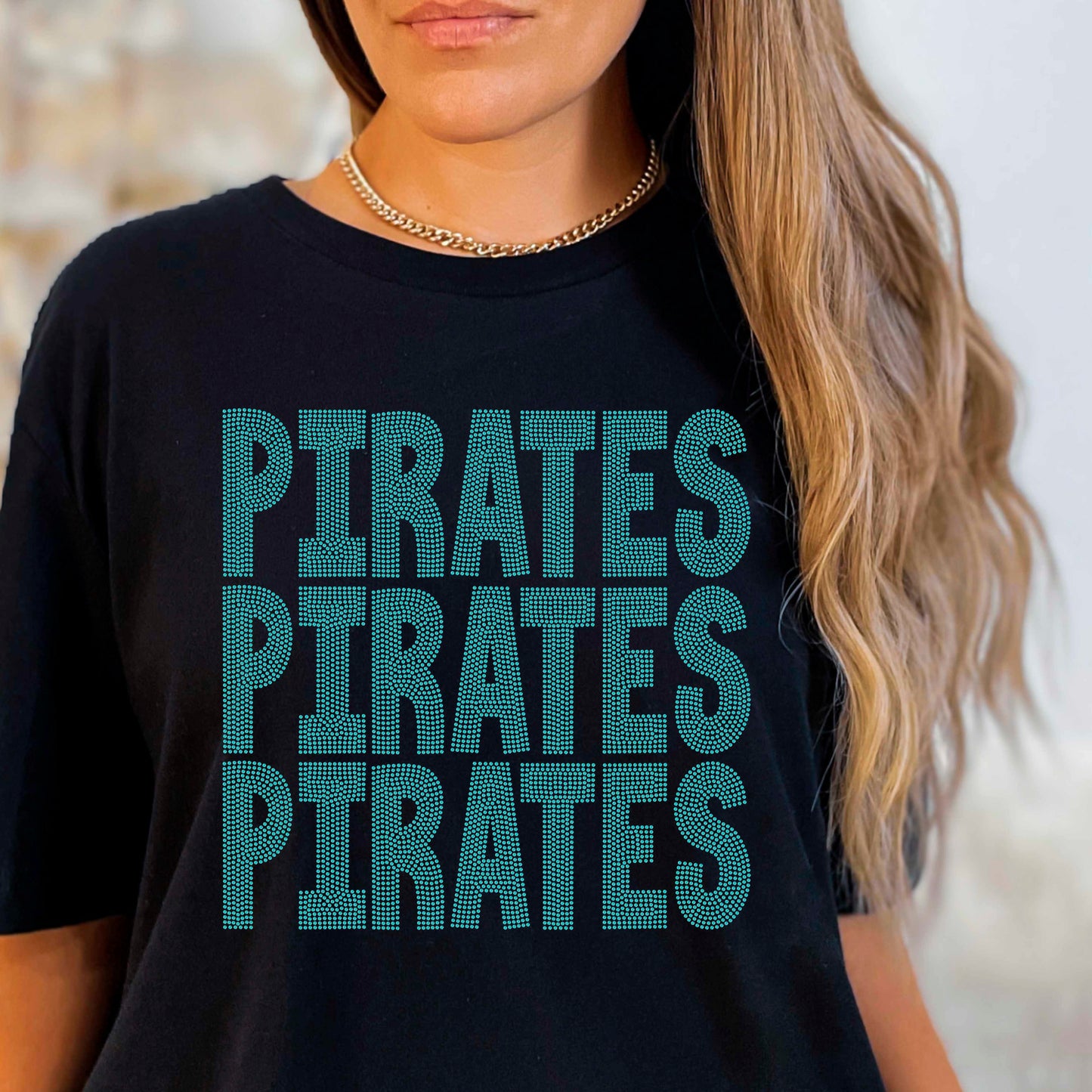 Pirates Stacked 11" One Color Ready to Press Spangle Transfer Bling Transfer Sparkle Transfer