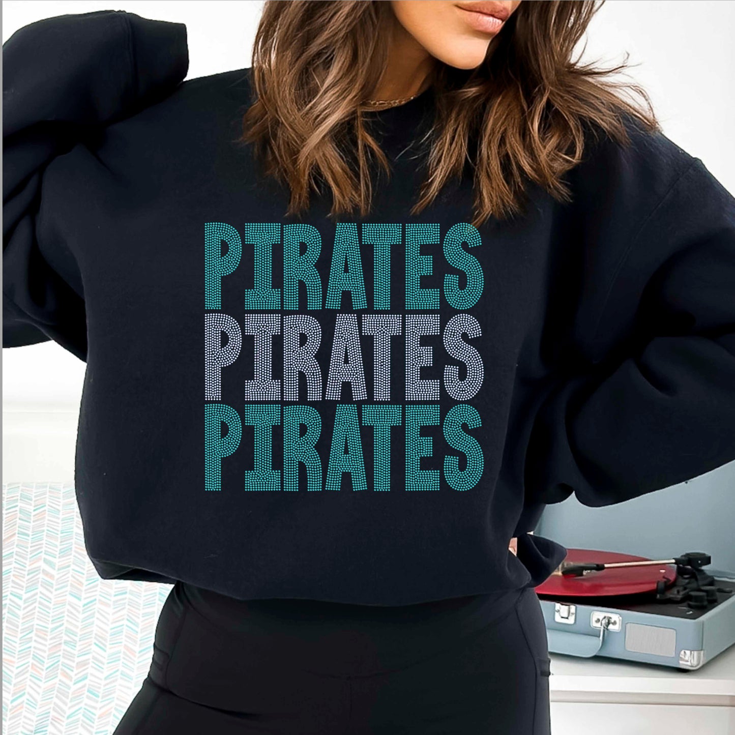 Pirates Stacked 11" 2-Color Ready to Press Spangle Transfer Bling Transfer Sparkle Transfer