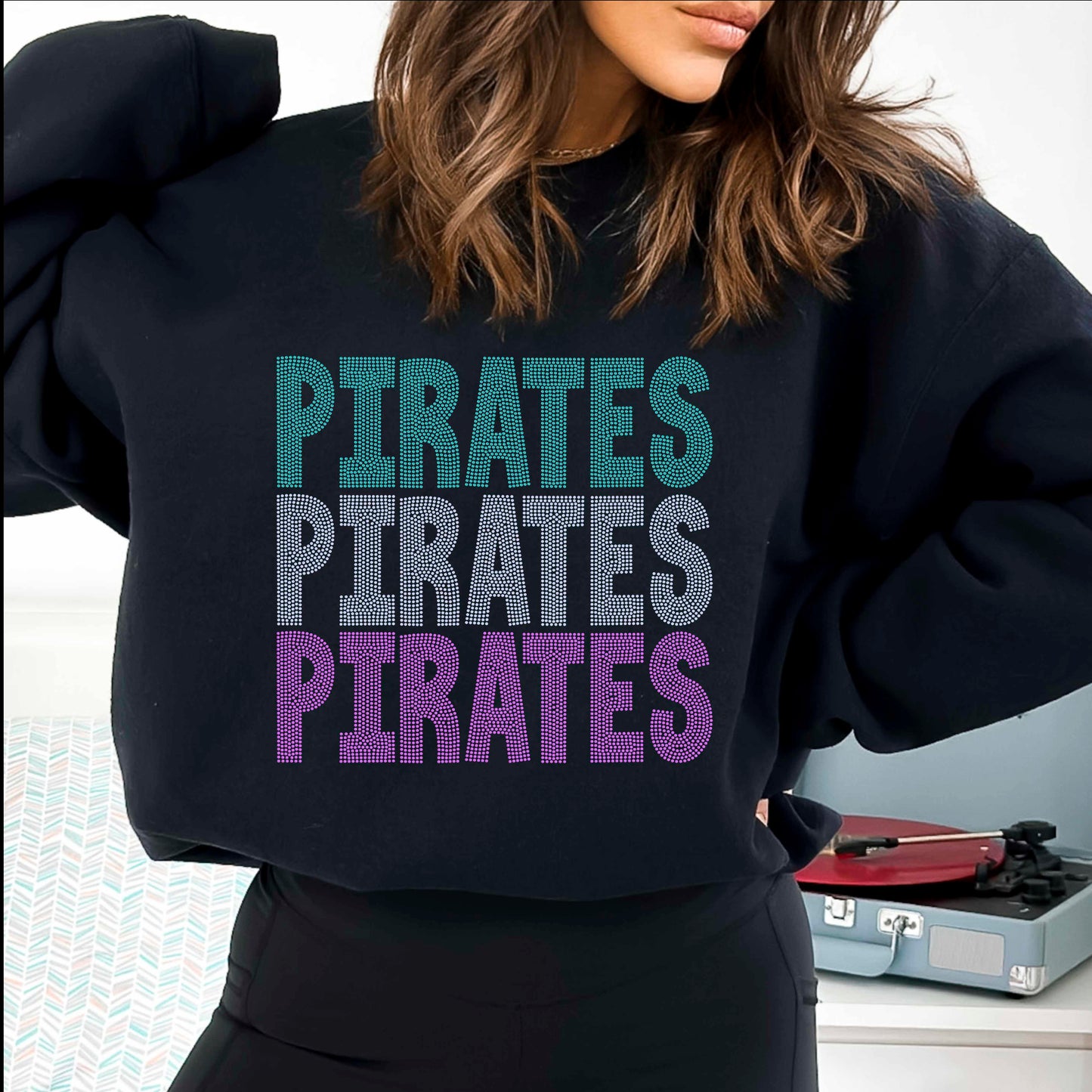 Pirates Stacked 11" 3-Color Ready to Press Spangle Transfer Bling Transfer Sparkle Transfer