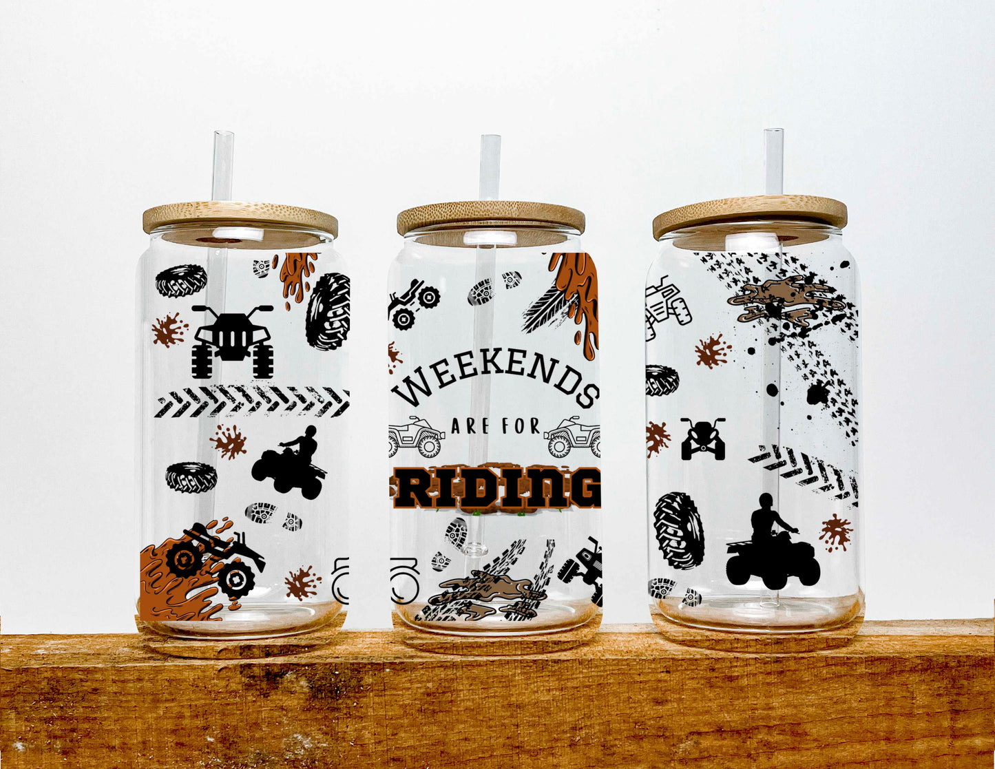 Weekends Are For Riding UV Transfer 16oz Libby Glass Can Wrap Ready to Apply