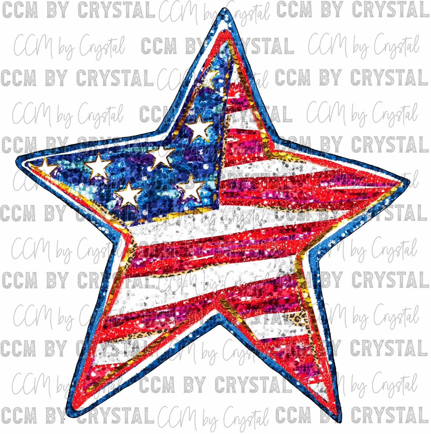 USA Patriotic Star Faux Glitter Ready to Press Transfer