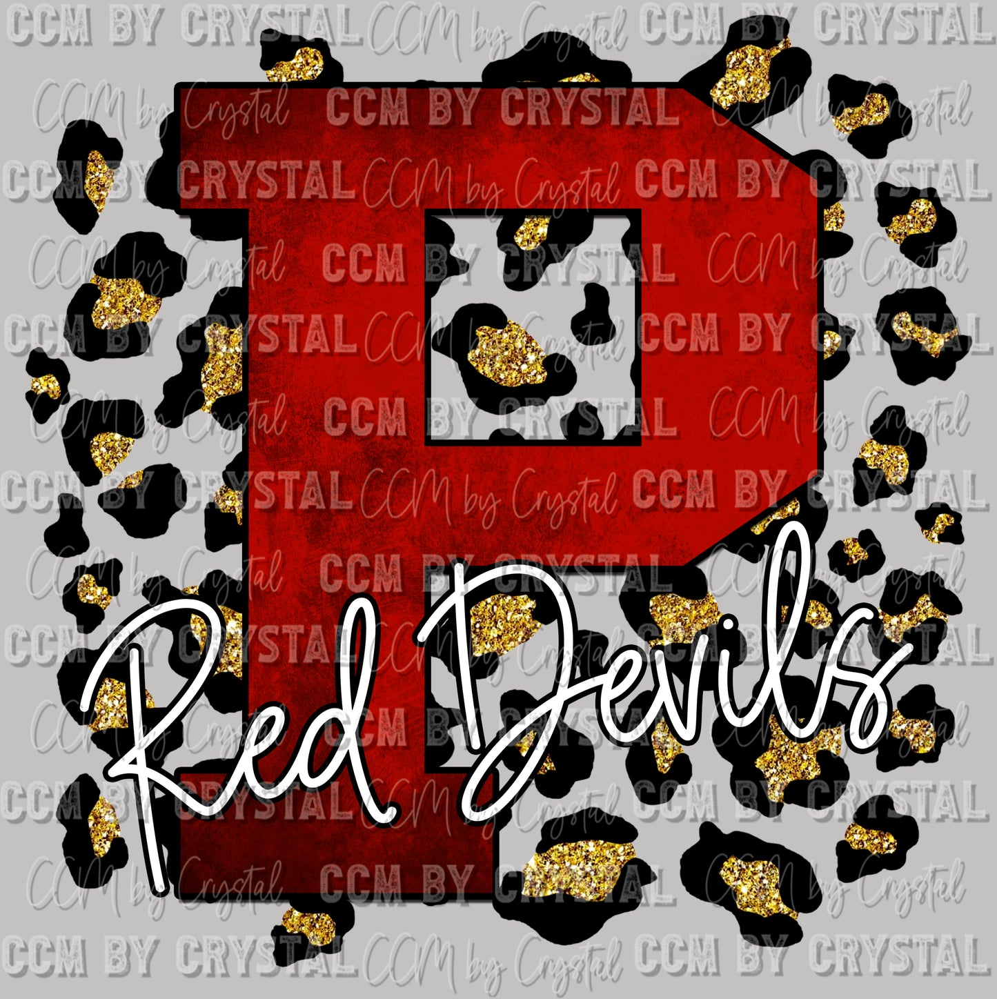 P Red Devils Mascot Red with Gold Leopard Background PNG Digital File ONLY