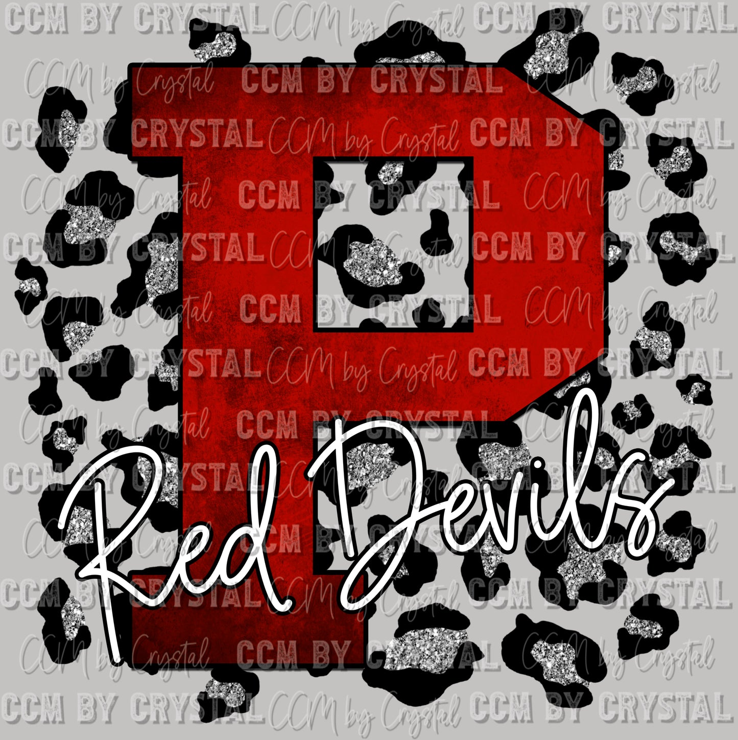 P Red Devils Mascot Red with Silver Leopard Background PNG Digital File ONLY