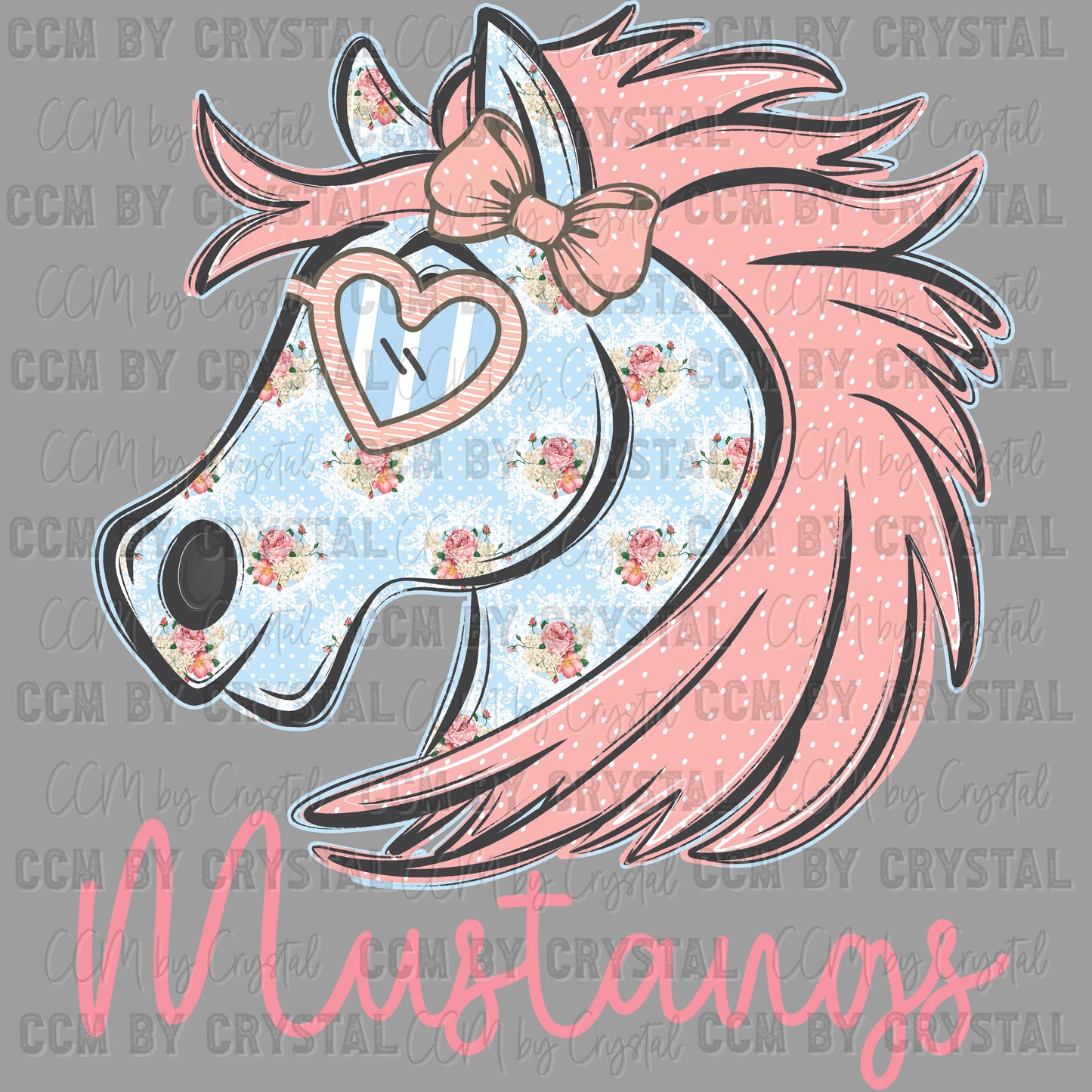 Preppy Mustangs Mascot Ready to Press Transfer DTF Transfer Sublimation Transfer