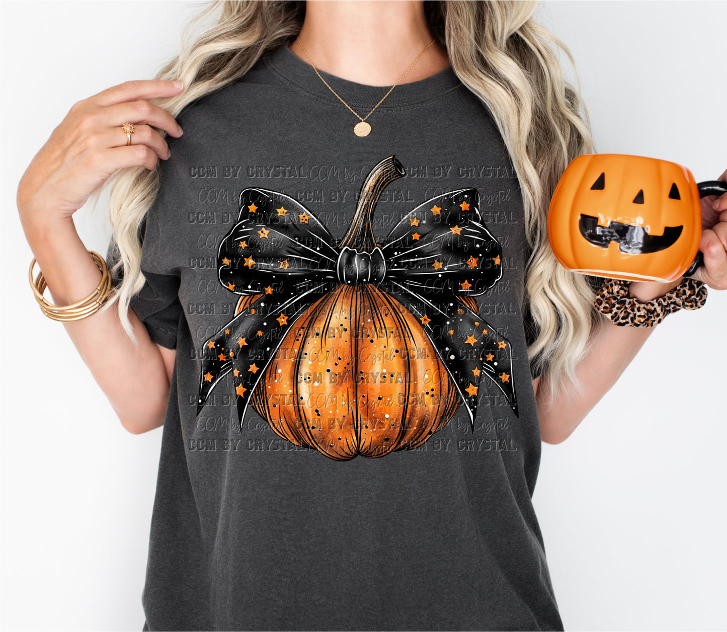 Halloween Fall Pumpkin With A Bow Ready to Press Transfer DTF Transfer Sublimation Transfer