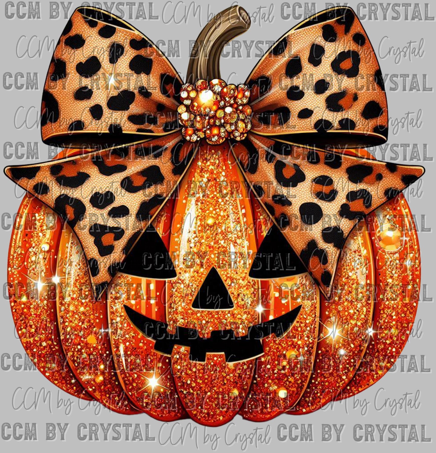 Halloween Leopard Bow Pumpkin Faux Glitter Ready to Press Transfer DTF Transfer Sublimation Transfer