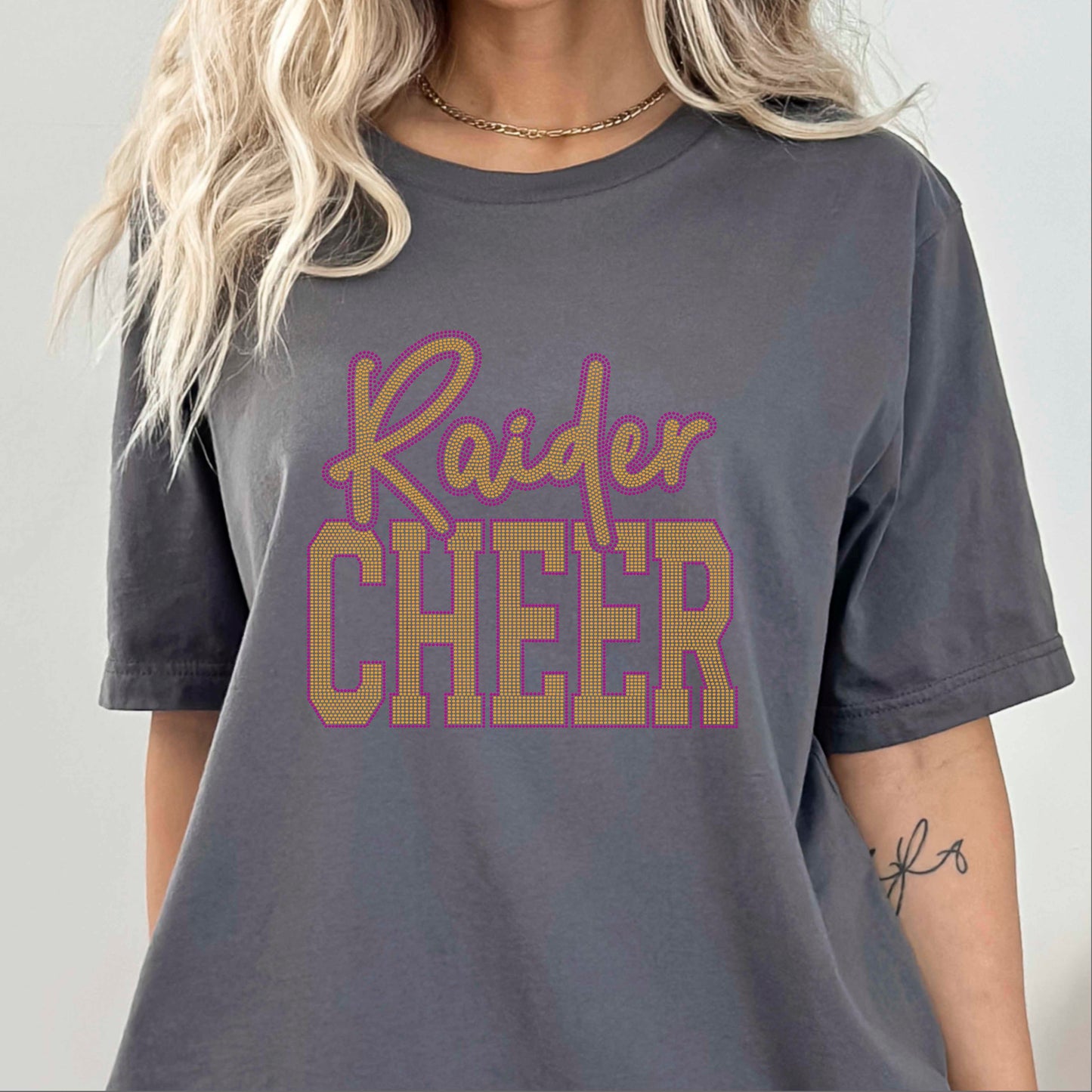 Raider Cheer 2-Color Approximately 11" wide Spangle Transfer