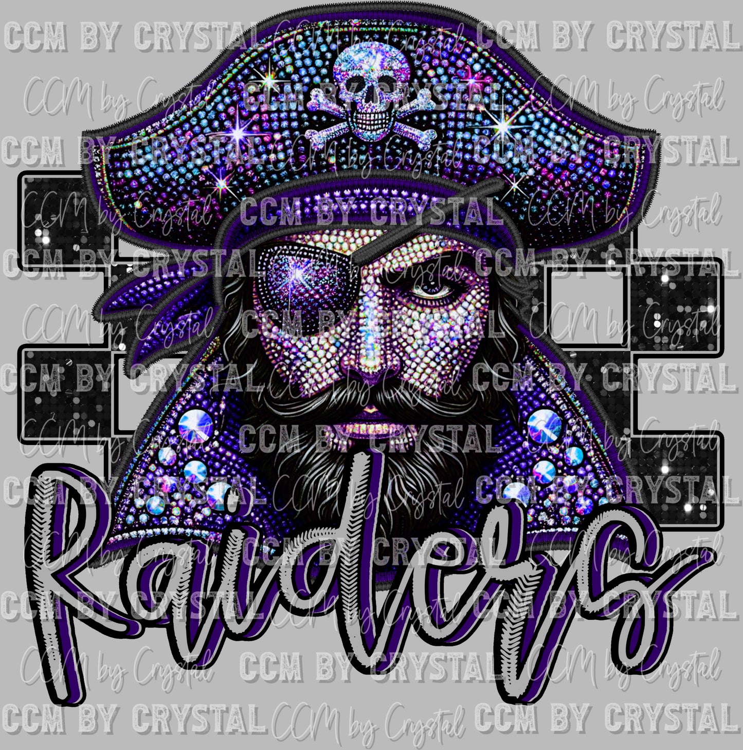 Raiders Mascot Faux Rhinestones Effect Ready to Press Transfer DTF Transfer Sublimation Transfer