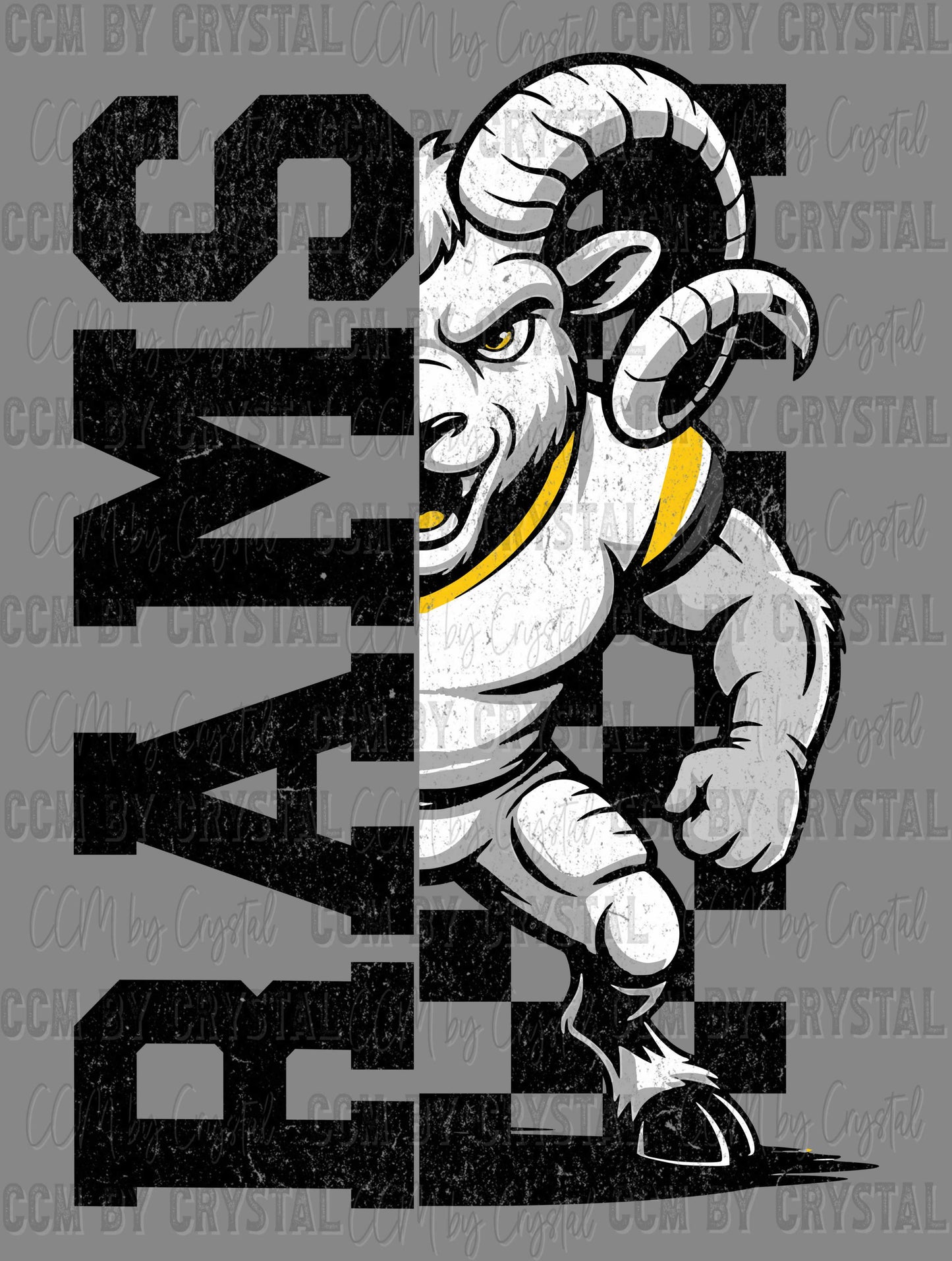 Rams Grunge Checkered Sports Mascot Ready to Press Transfer DTF Transfer Sublimation Transfer