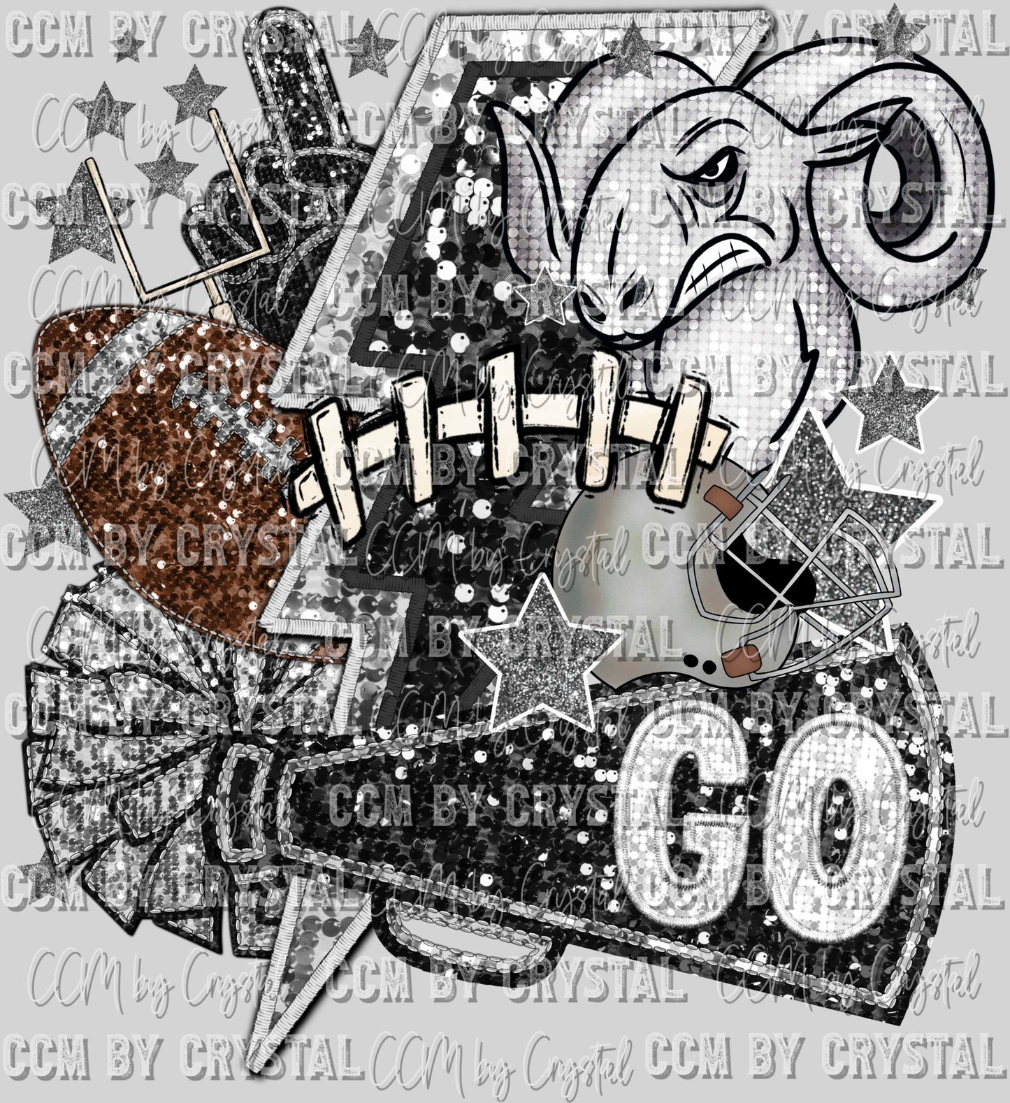Rams Football Faux Sequins Faux Embroidery Ready to Press Transfer