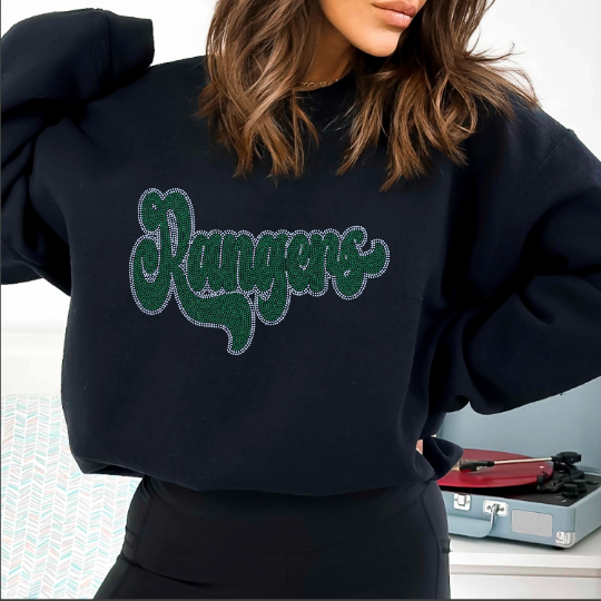 Rangers 2-Color Approximately 11" wide Spangle Transfer