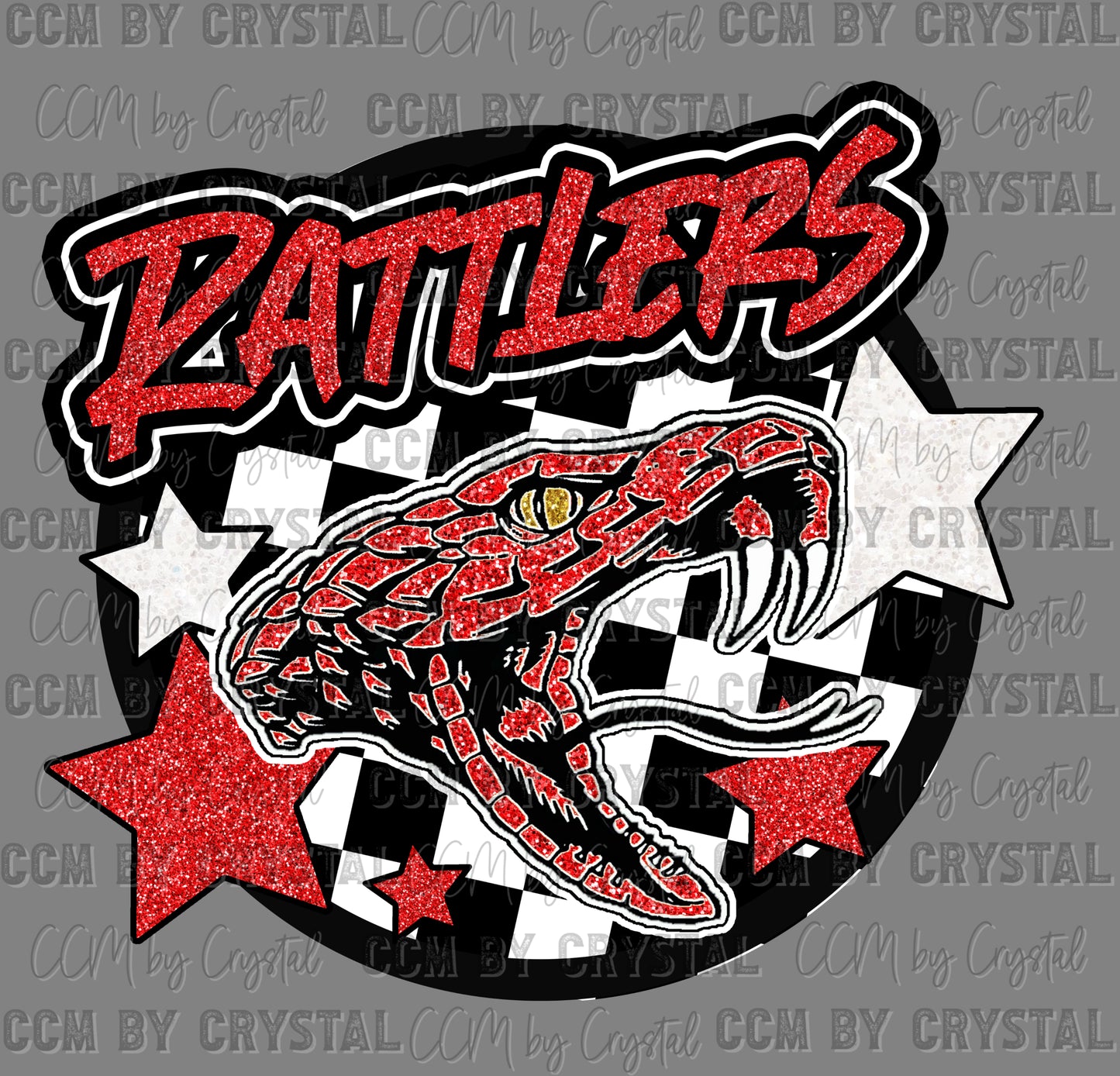 Rattlers Faux Glitter Red Ready to Press DTF Transfers Sublimation Transfers