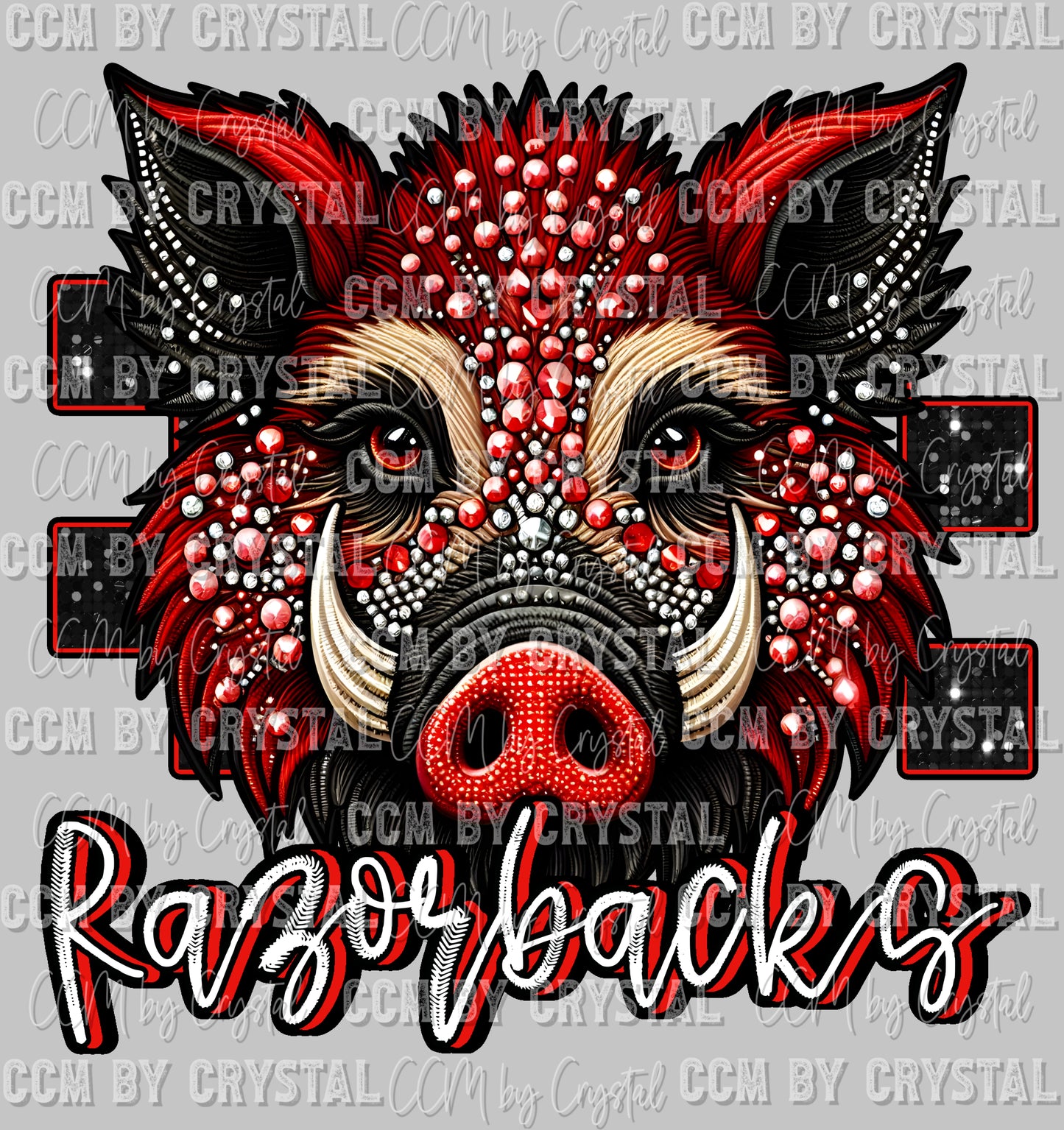 Razorbacks Mascot Faux Rhinestone Effect Ready to Press Transfer DTF Transfer Sublimation Transfer
