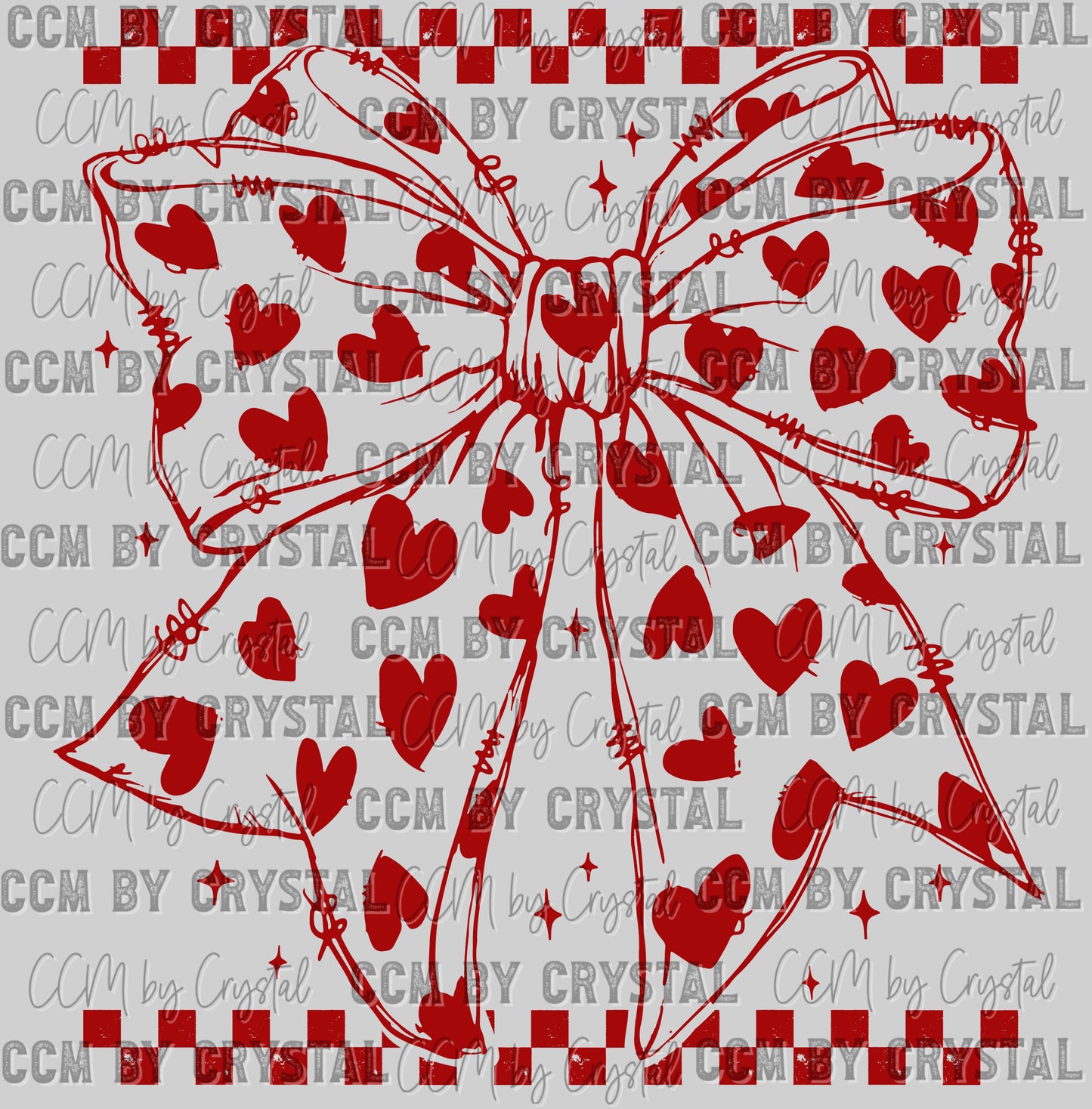 Red Bow Checkered Valentines Day Ready to Press Transfer DTF Transfer Sublimation Transfer