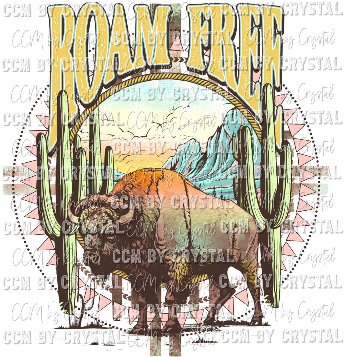 Roam Free Buffalo Bison BOHO Western Ready to Press Transfer