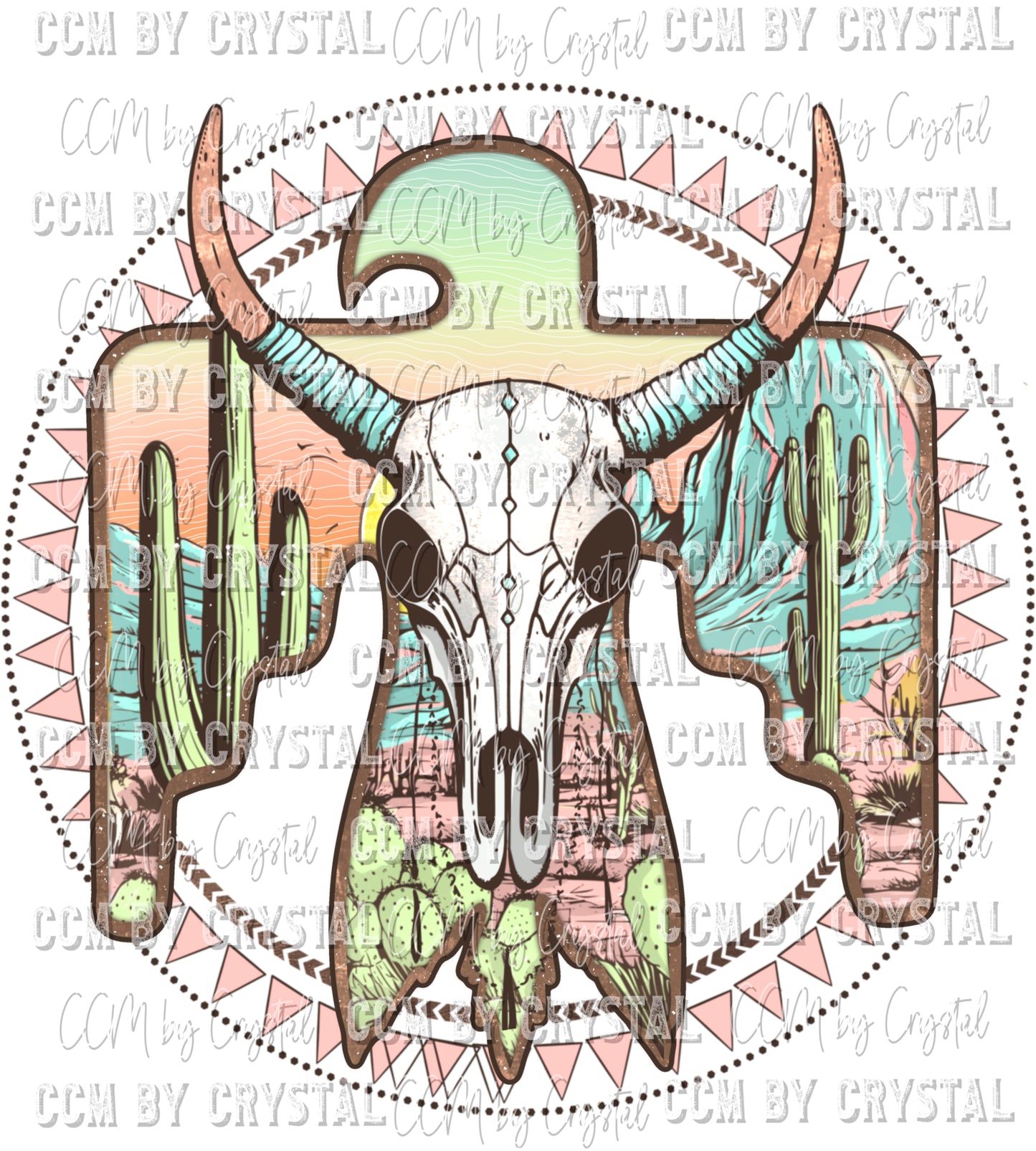 Roam Free Bull Skull Thunderbird Pocket Sleeve BOHO Ready to Press Transfer