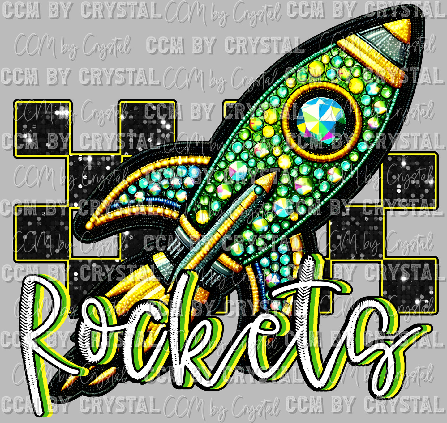 Rockets Mascot Faux Rhinestones Effect Ready to Press Transfer DTF Transfer Sublimation Transfer