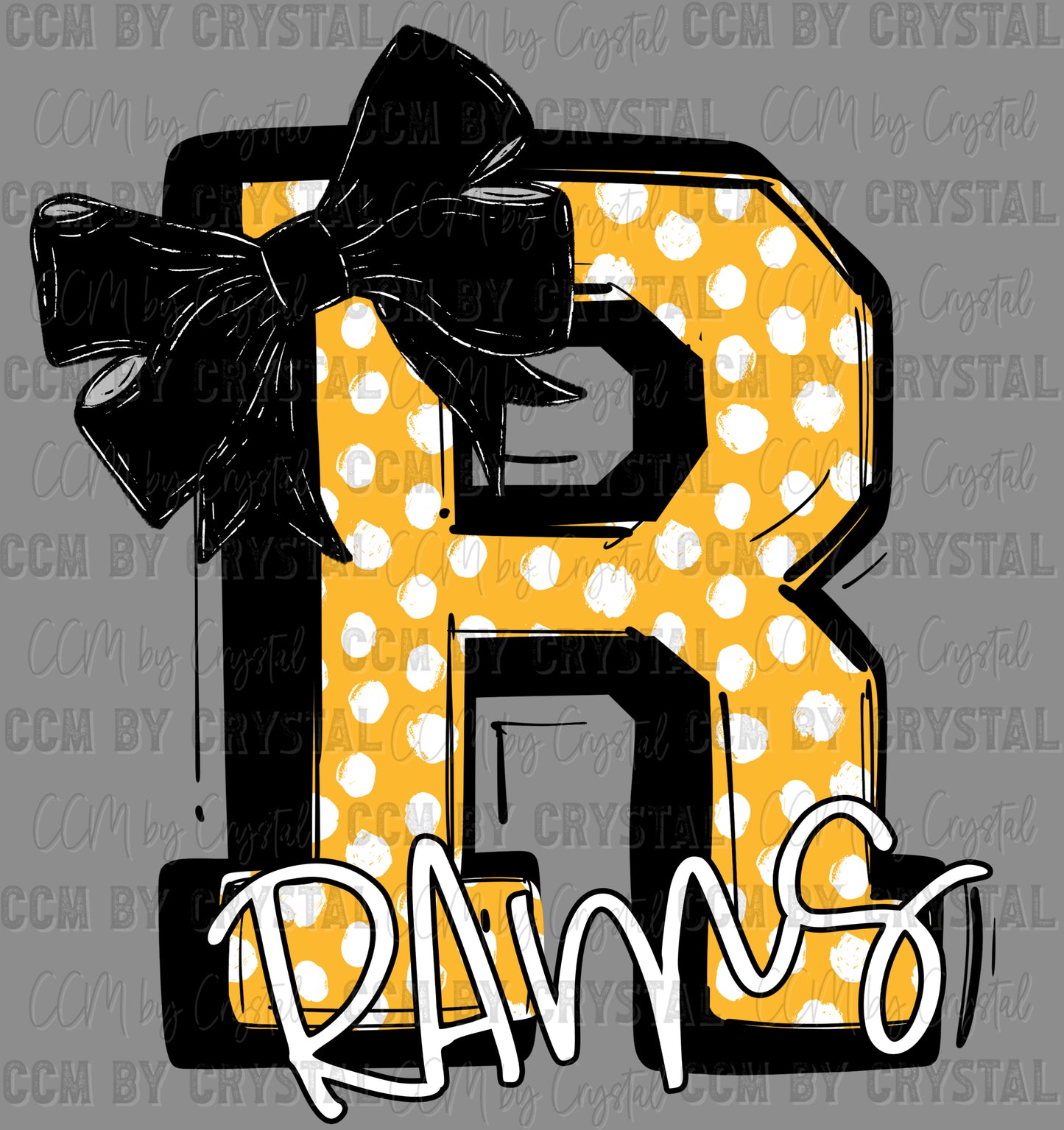 R Rams Dots yellow Mascot Ready to Press Transfer DTF Transfer Sublimation Transfer