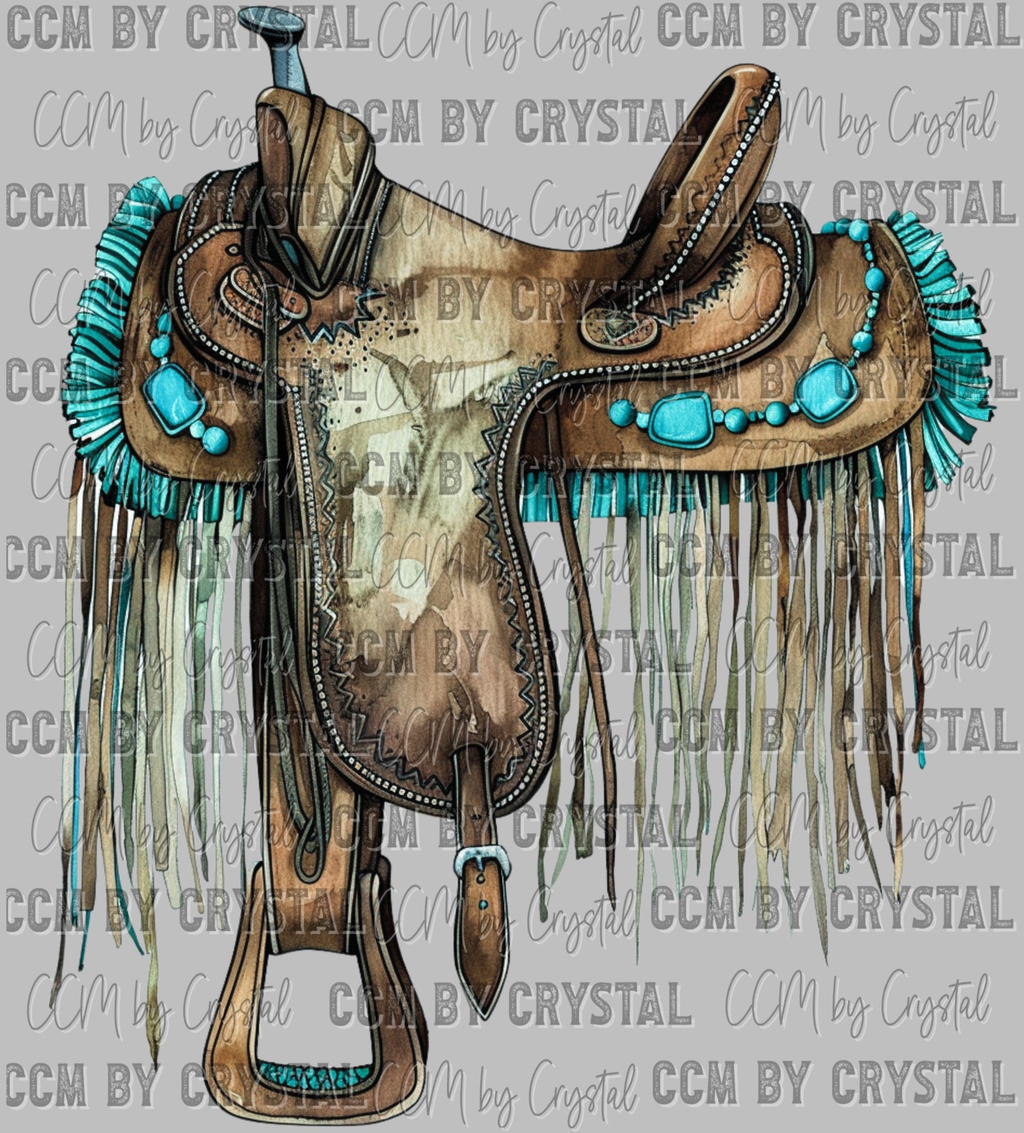Saddle Turquoise Western Ready to Press Transfer DTF Transfer Sublimation Transfer