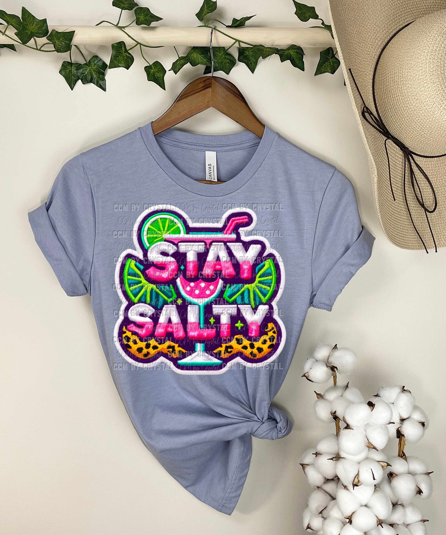 Stay Salty Faux Embroidery Ready to Press Transfer DTF Transfer Sublimation Transfer
