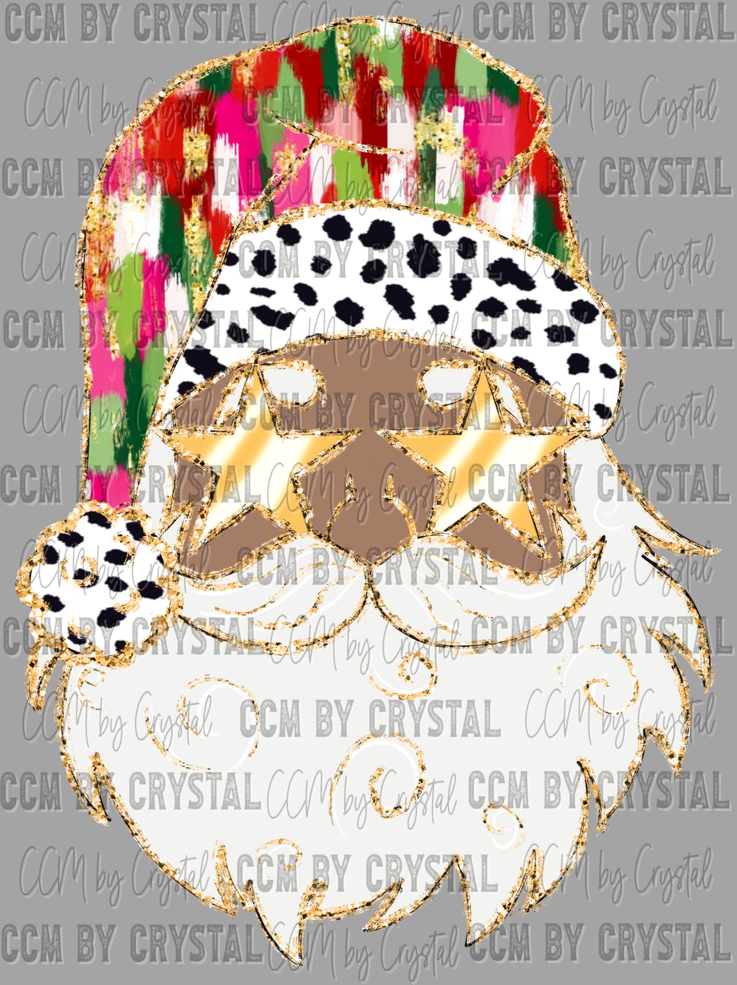 Santa Brushstrokes Christmas Faux Glitter Ready to Press Transfer DTF Transfer Sublimation Transfer