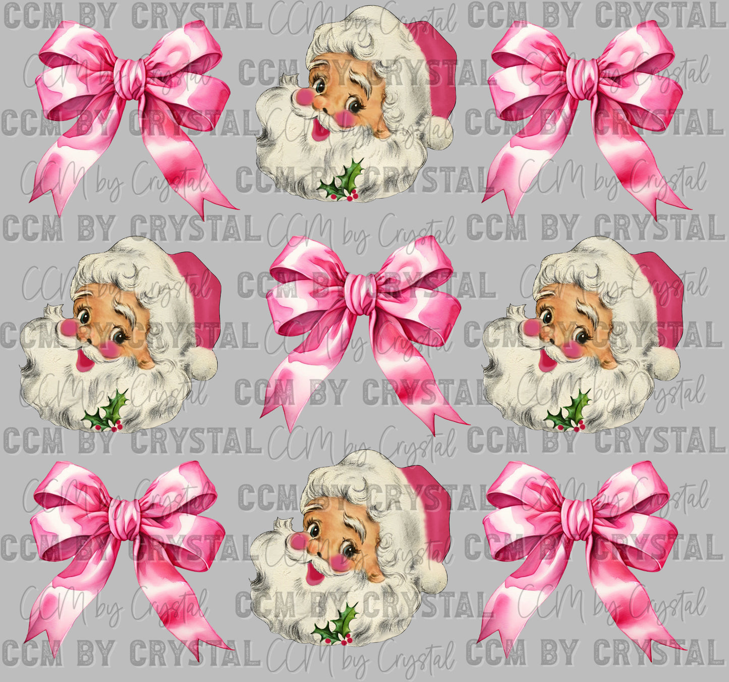 Pink Santa Pink Bows Christmas Ready to Press Transfer DTF Transfer Sublimation Transfer