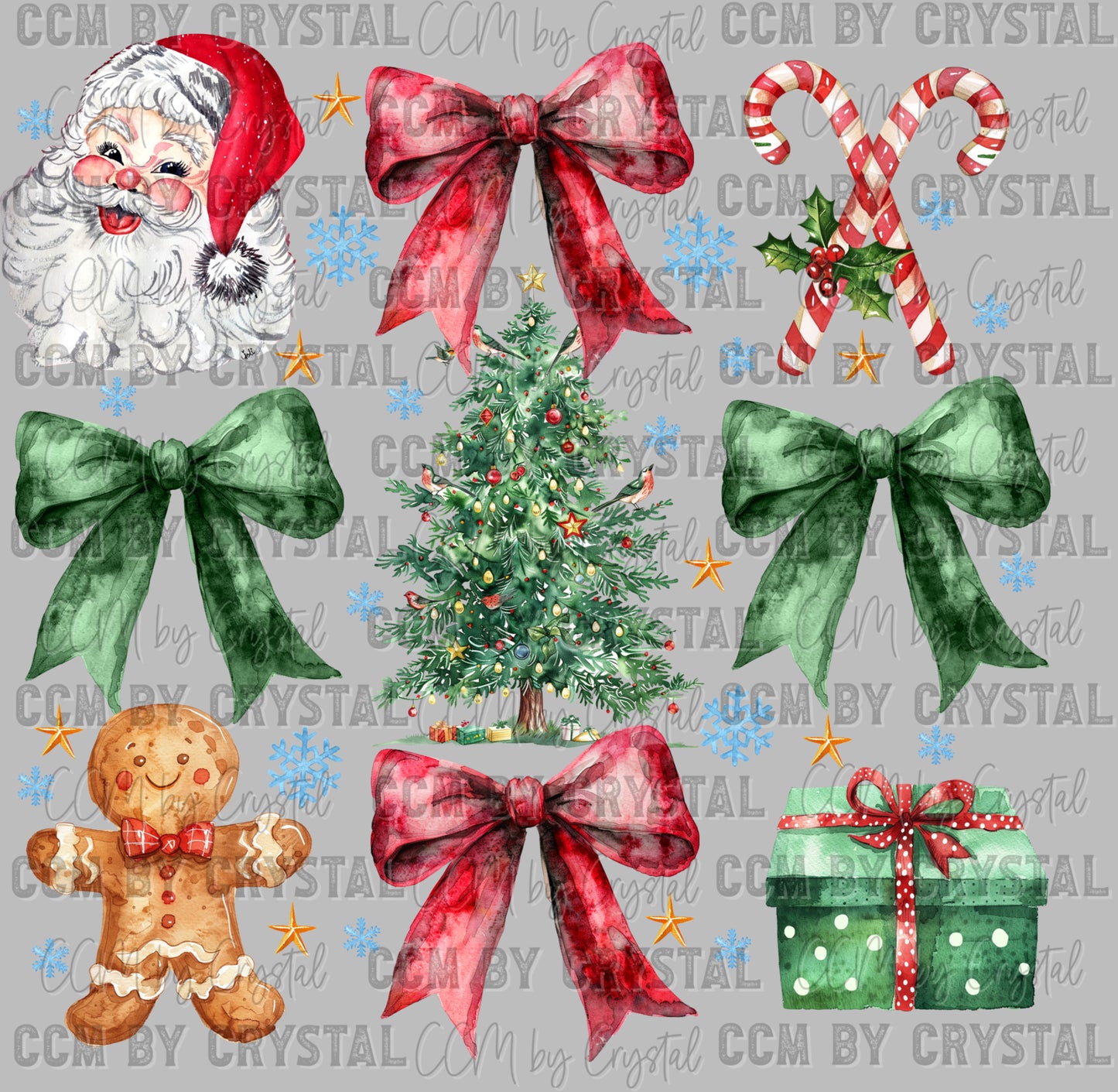 Christmas Santa Bows Ready to Press Transfer DTF Transfer Sublimation Transfer
