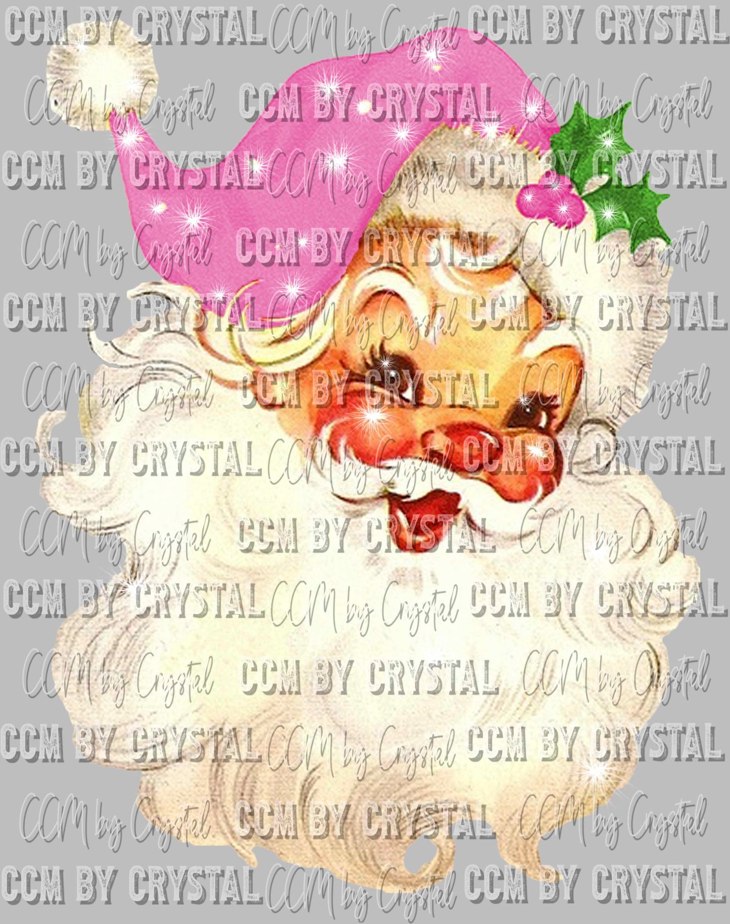 Santa Pink Hat Christmas Ready to Press Transfer