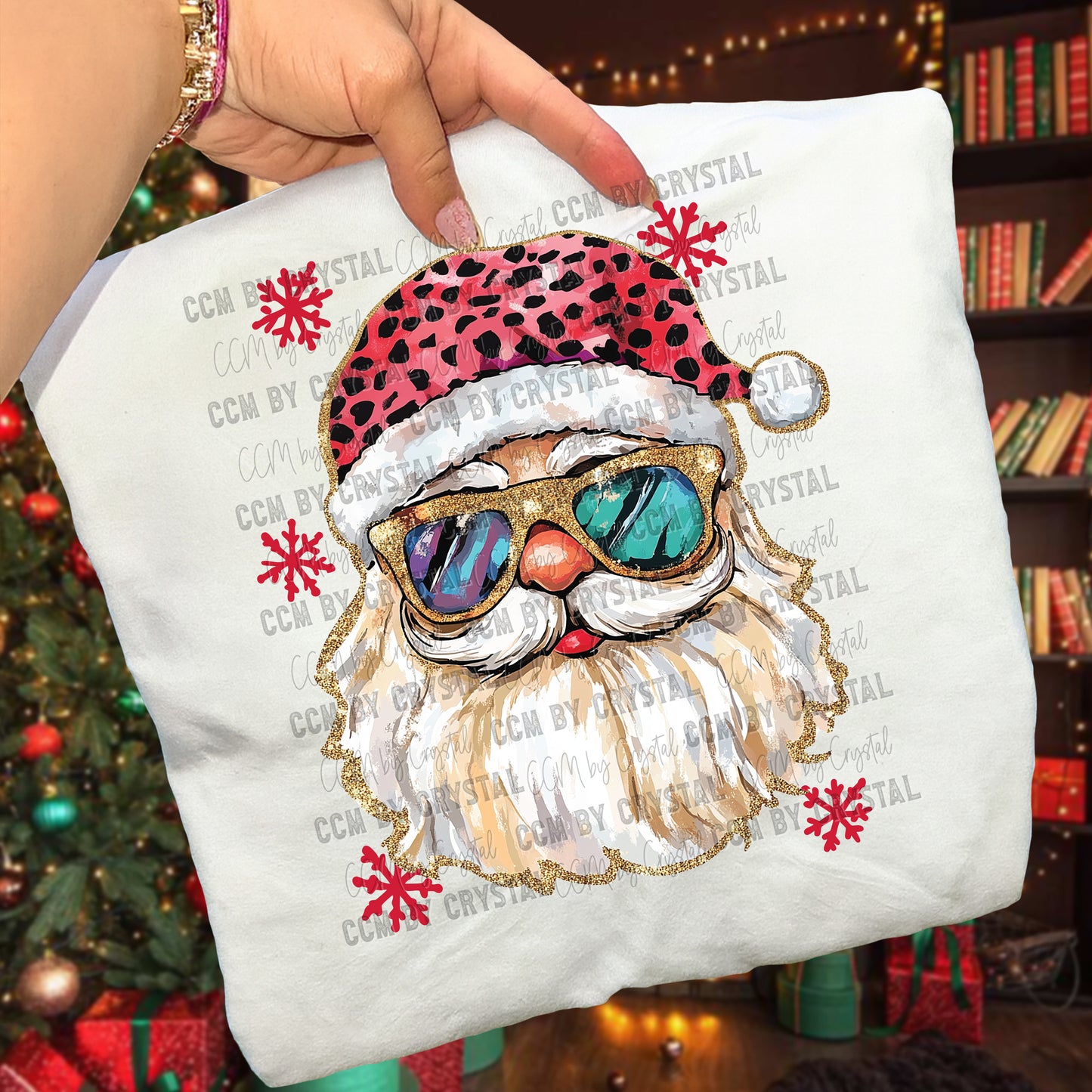 Santa Red Snowflakes Christmas Ready to Press Transfer Instant Peel DTF Transfer Sublimation Transfer