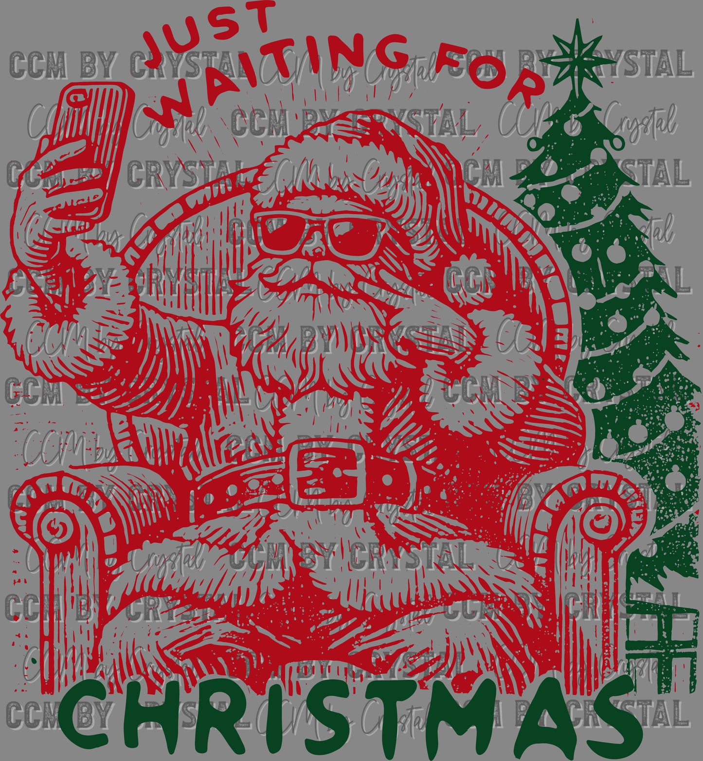 Just Waiting for Christmas Santa Selfie Ready to Press Transfer DTF Transfer Sublimation Transfer