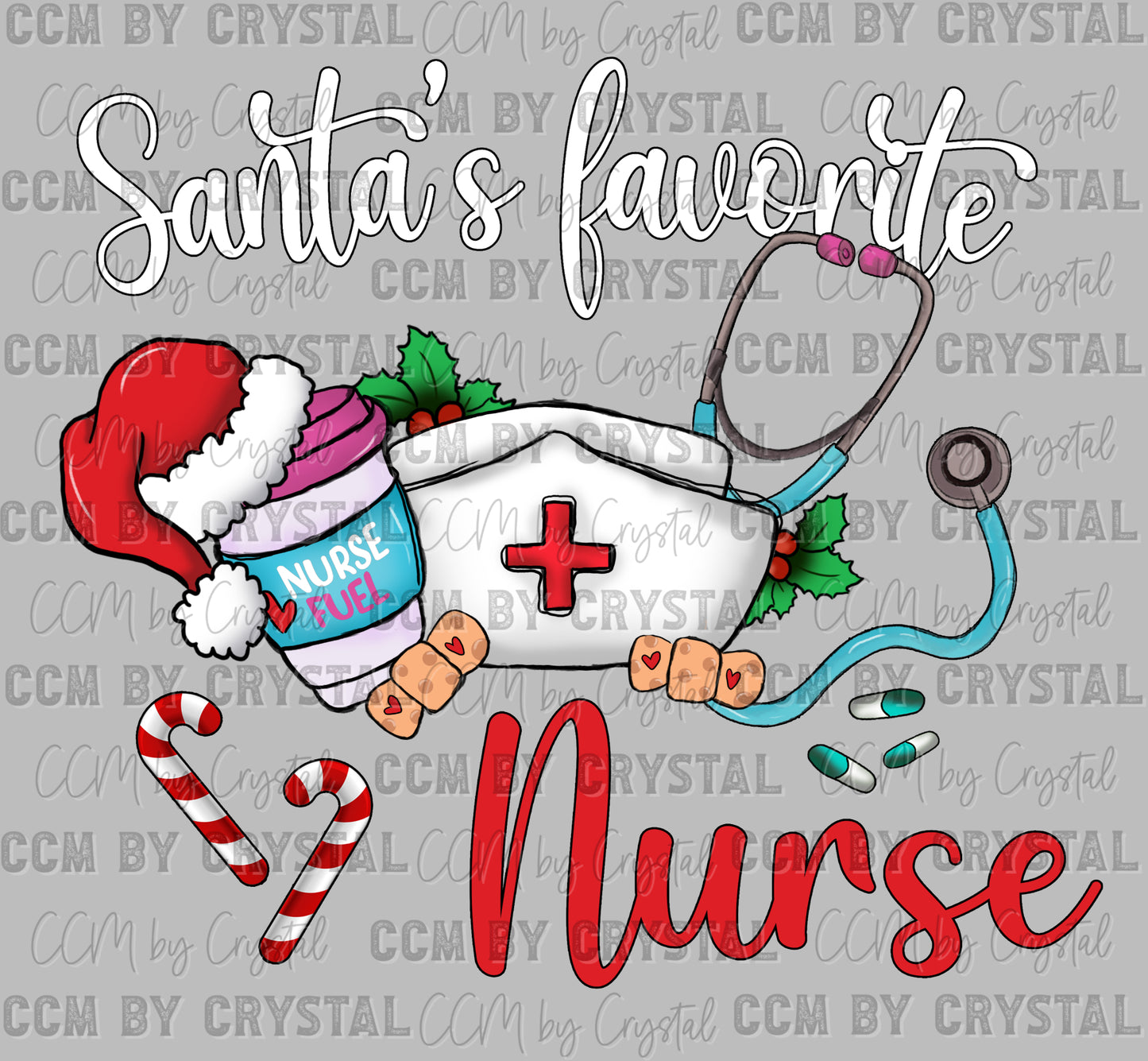 Santa's Favorite Nurse Christmas Ready to Press Transfer DTF Transfer Sublimation Transfer