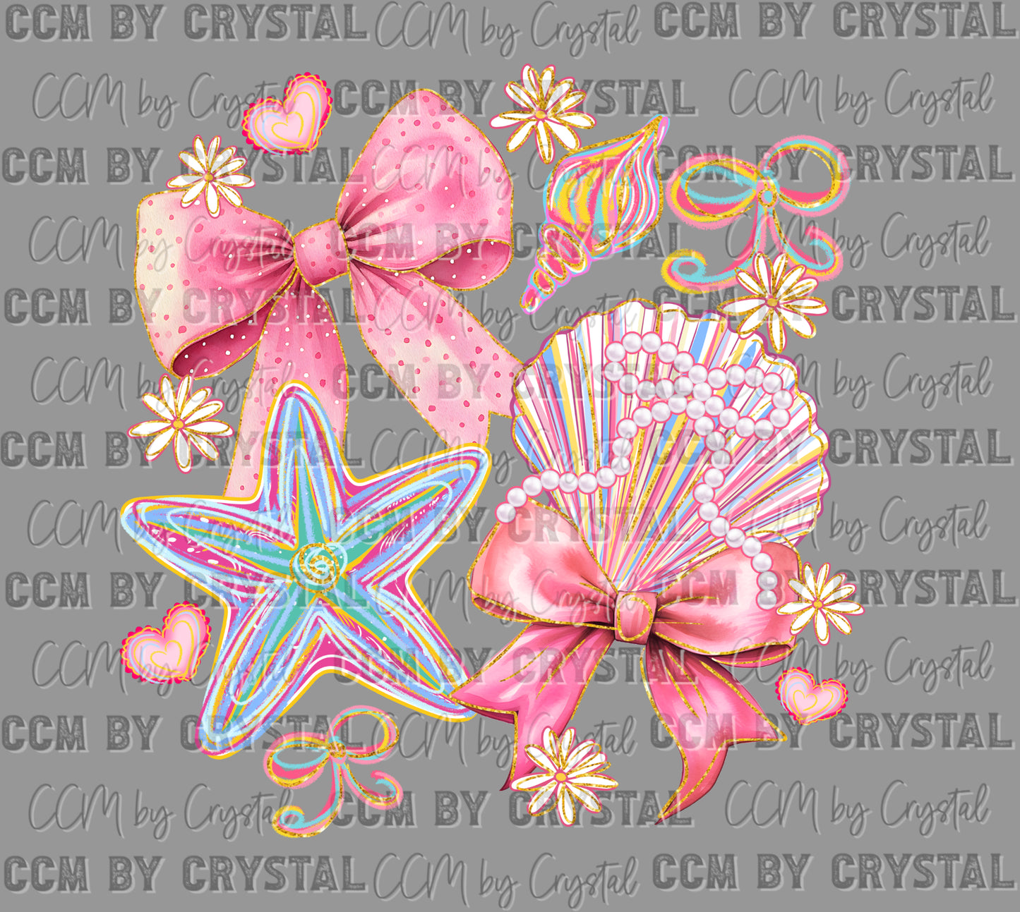 Seashells Bow Summertime Ready to Press Transfer DTF Transfer Sublimation Transfer