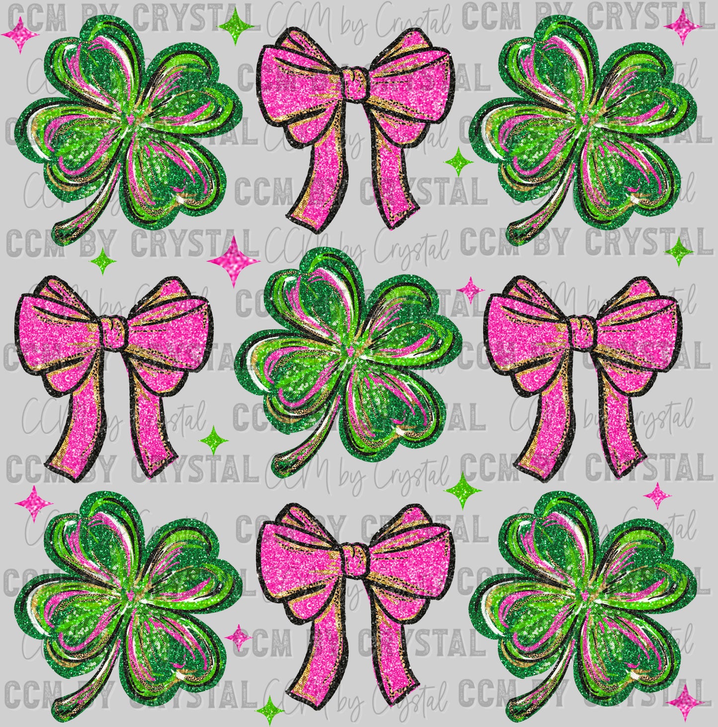 St. Patrick's Day Clover Bows Coquette Faux Glitter Ready to Press Transfer DTF Transfer Sublimation Transfer