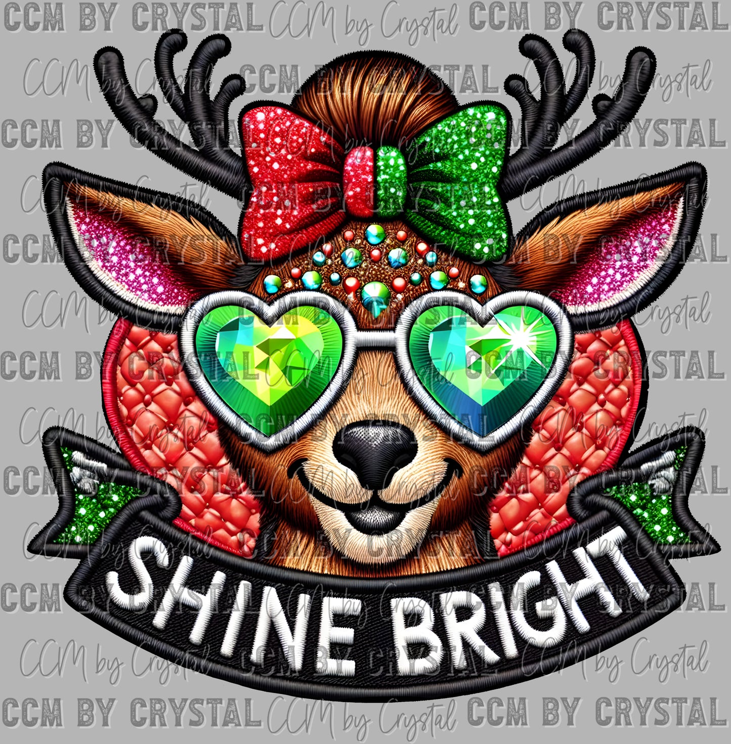 Deer Shine Bright Christmas Faux Rhinestone Effect Ready to Press Transfer DTF Transfer Sublimation Transfer