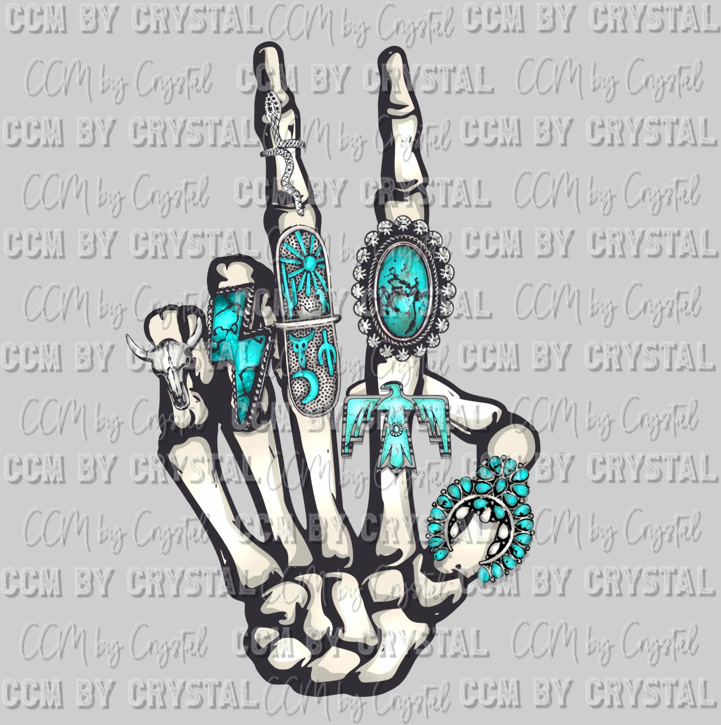 Skeleton Hand With Rings Ready to Press Transfer