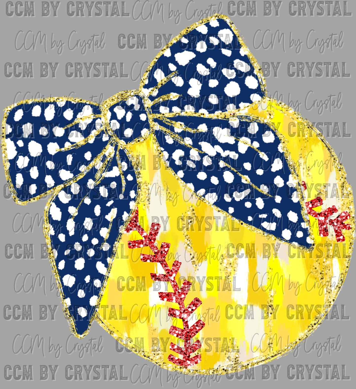 Softball Brushstrokes with Bow Faux Glitter Ready to Press Transfer DTF Transfer Sublimation Transfer