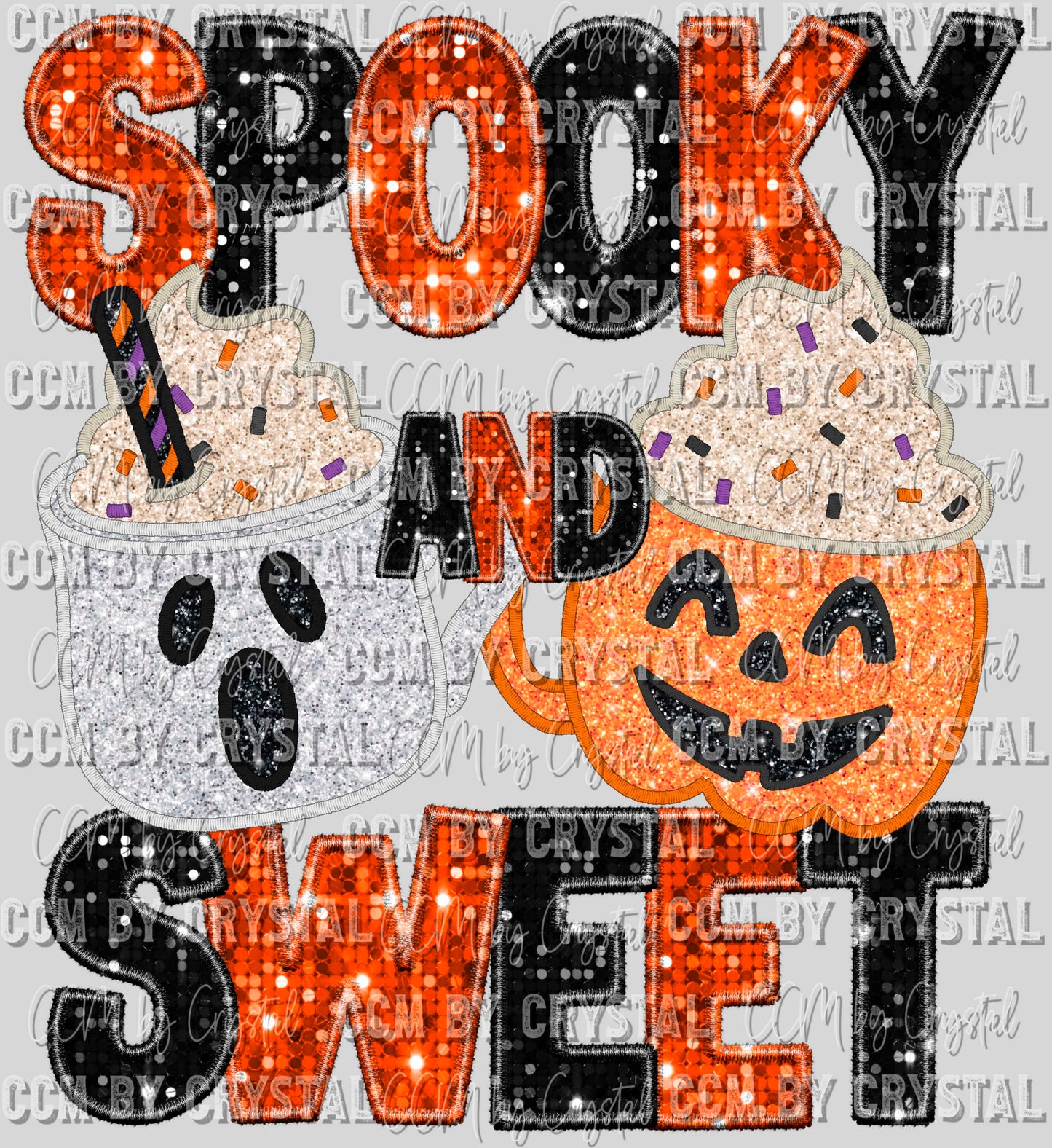 Spooky band Sweet Faux Embroidery Faux Sequins Halloween Fall Ready to Press Transfer