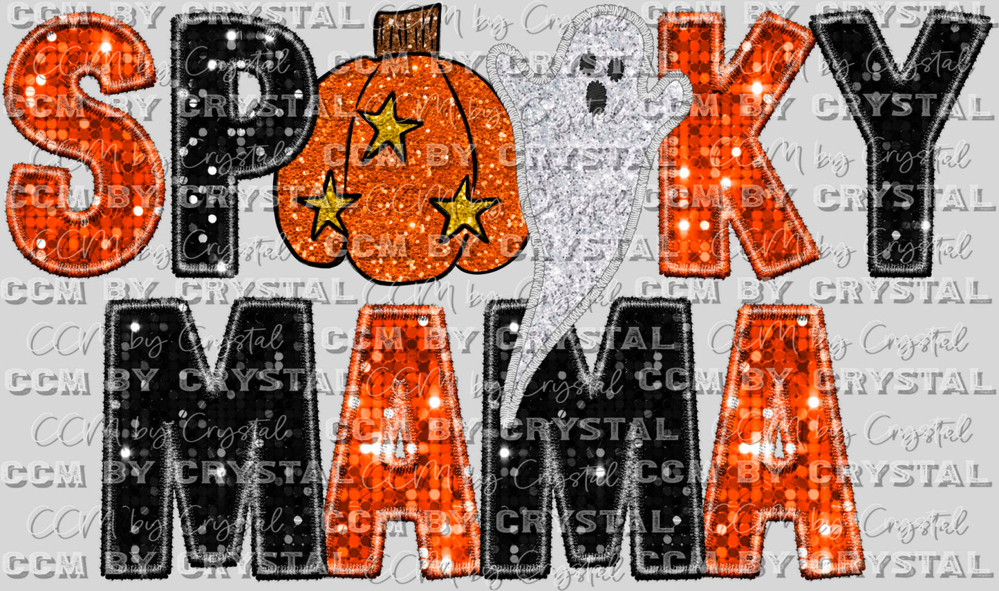 Spooky Mama Faux Embroidery Faux Sequins Halloween Fall Ready to Press Transfer
