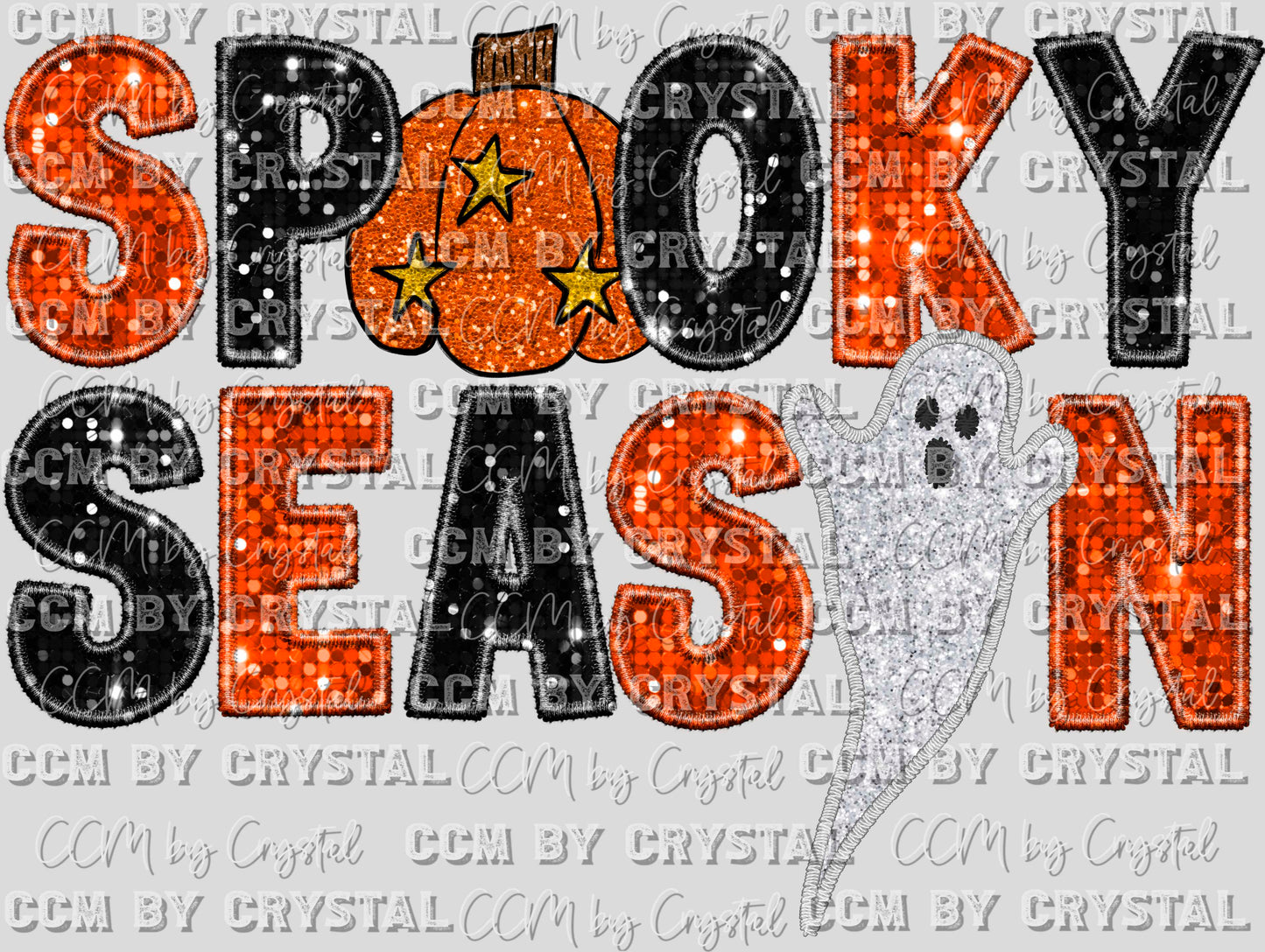 Spooky Season Halloween Faux Sequins Faux Embroidery Ready to Press Transfer