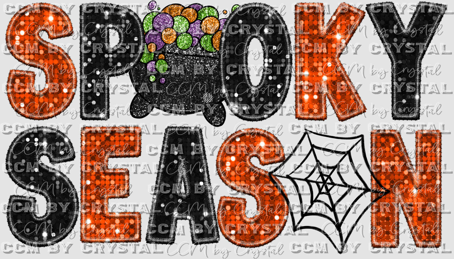 Spooky Season Faux Sequins Faux Embroidery Fall Halloween Ready to Press Transfer