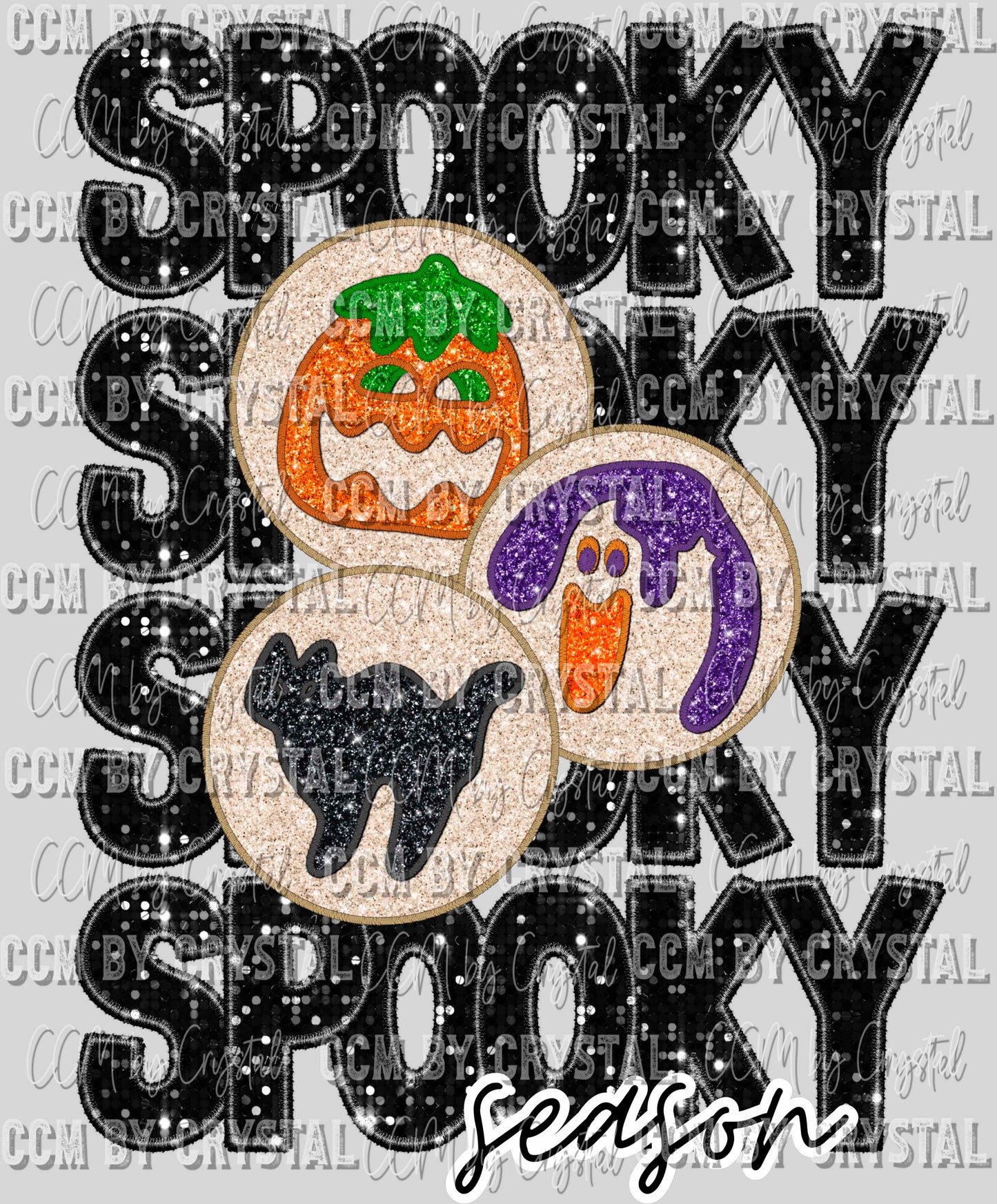 Spooky Season Faux Embroidery Faux Sequins Halloween Fall Ready to Press Transfer