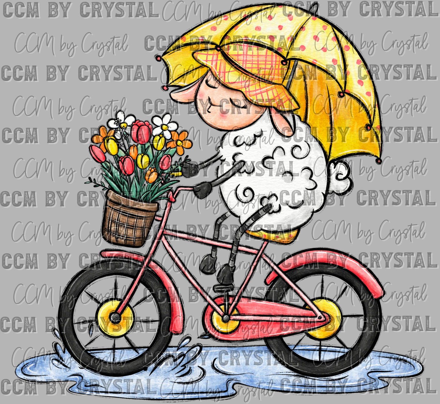 Lamb on a Bicycle Easter Spring Ready to Press Transfer DTF Transfer Sublimation Transfer